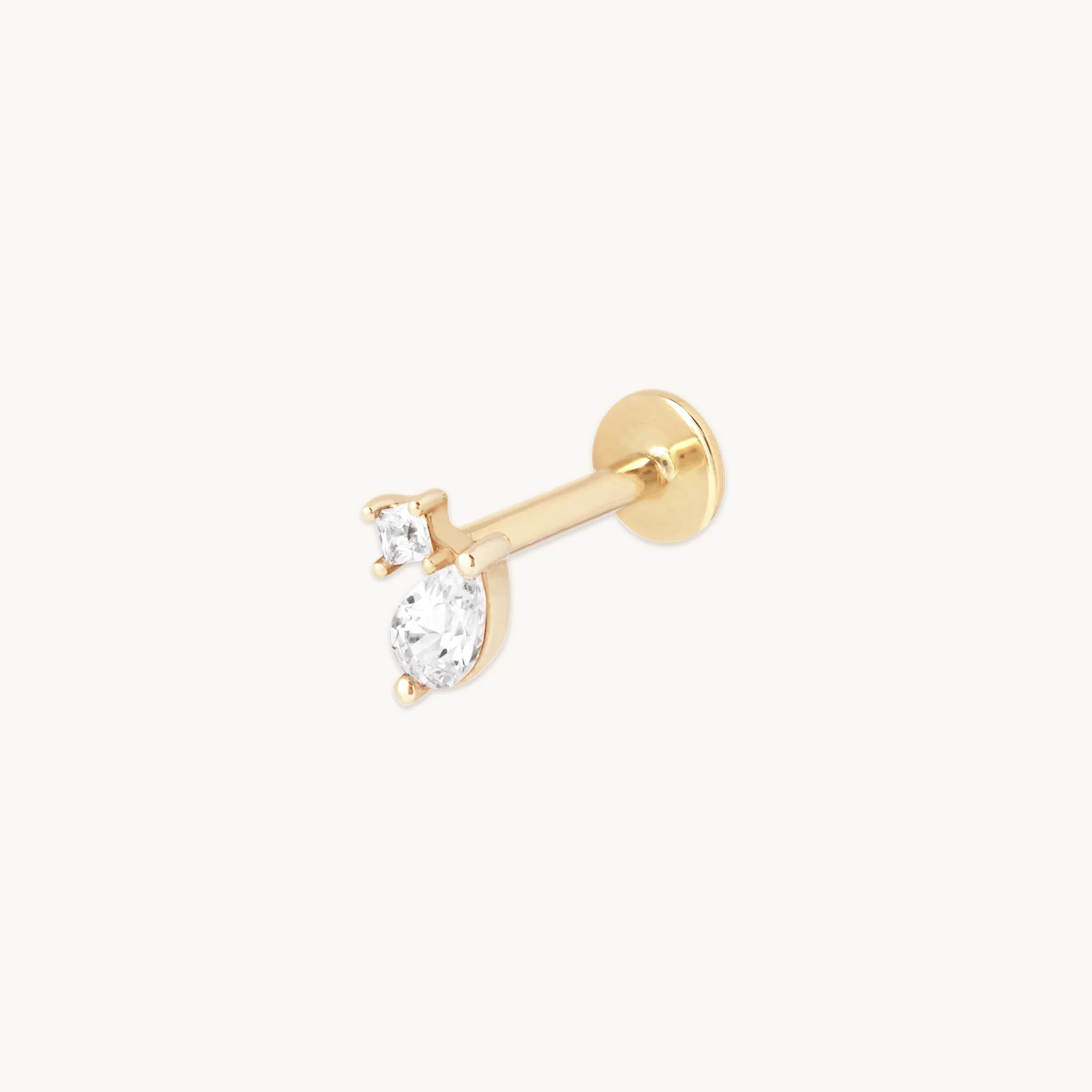 Diamond Double Gem Piercing Stud in Solid Gold