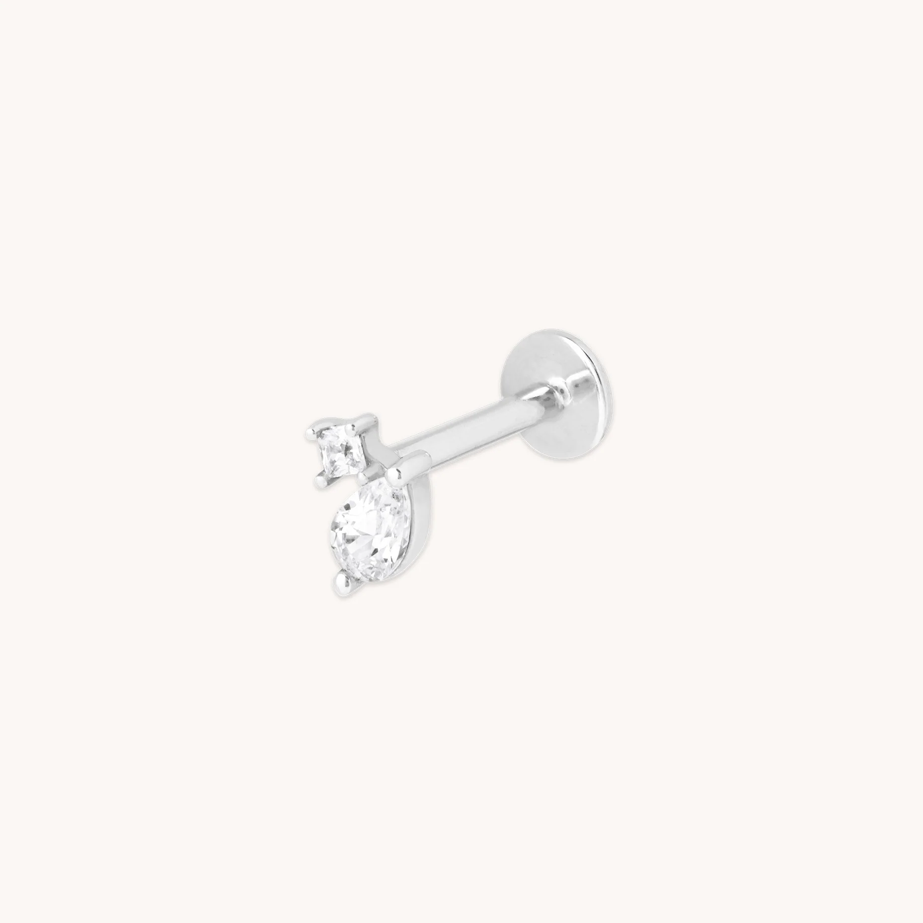 Diamond Double Gem Piercing Stud in Solid White Gold
