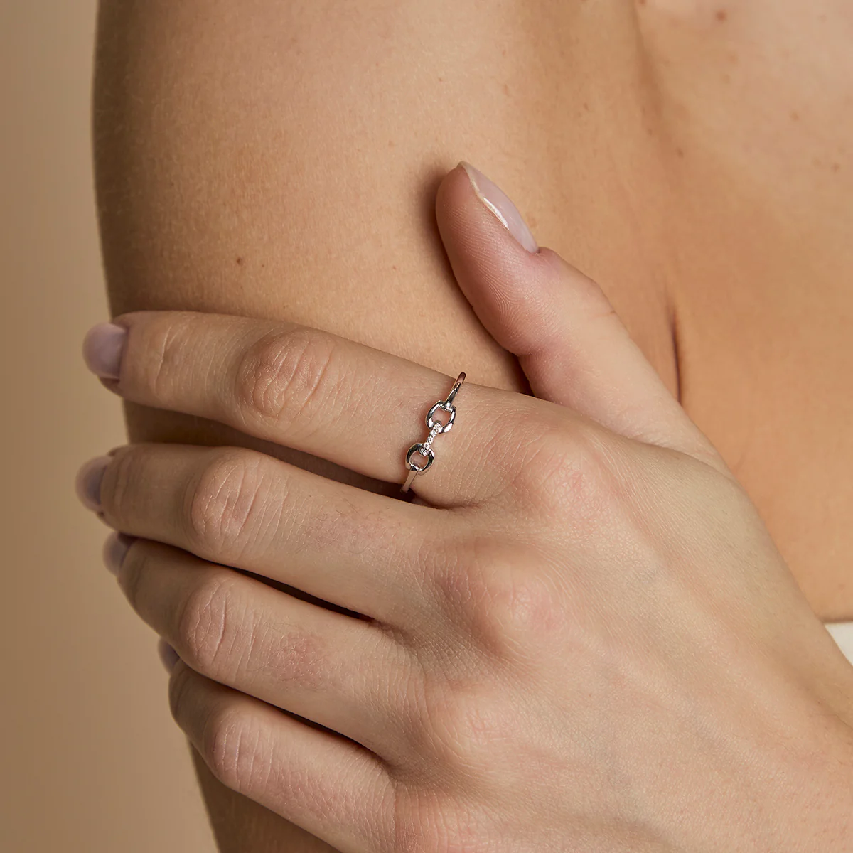 Diamond Hardware Ring in Solid White Gold - Image 2