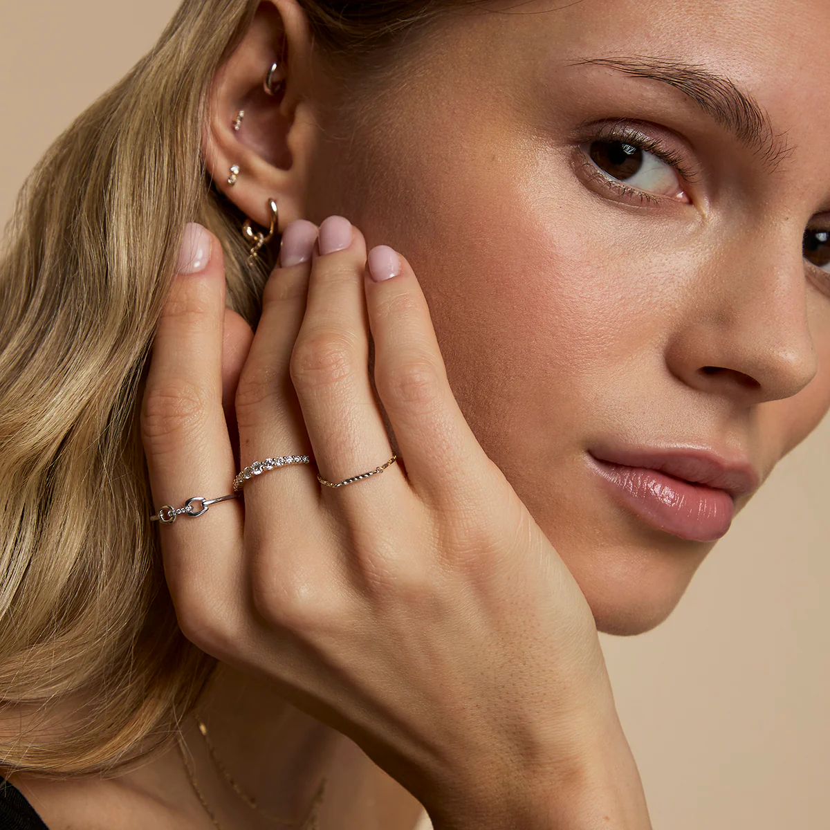 Diamond Hardware Ring in Solid White Gold - Image 3