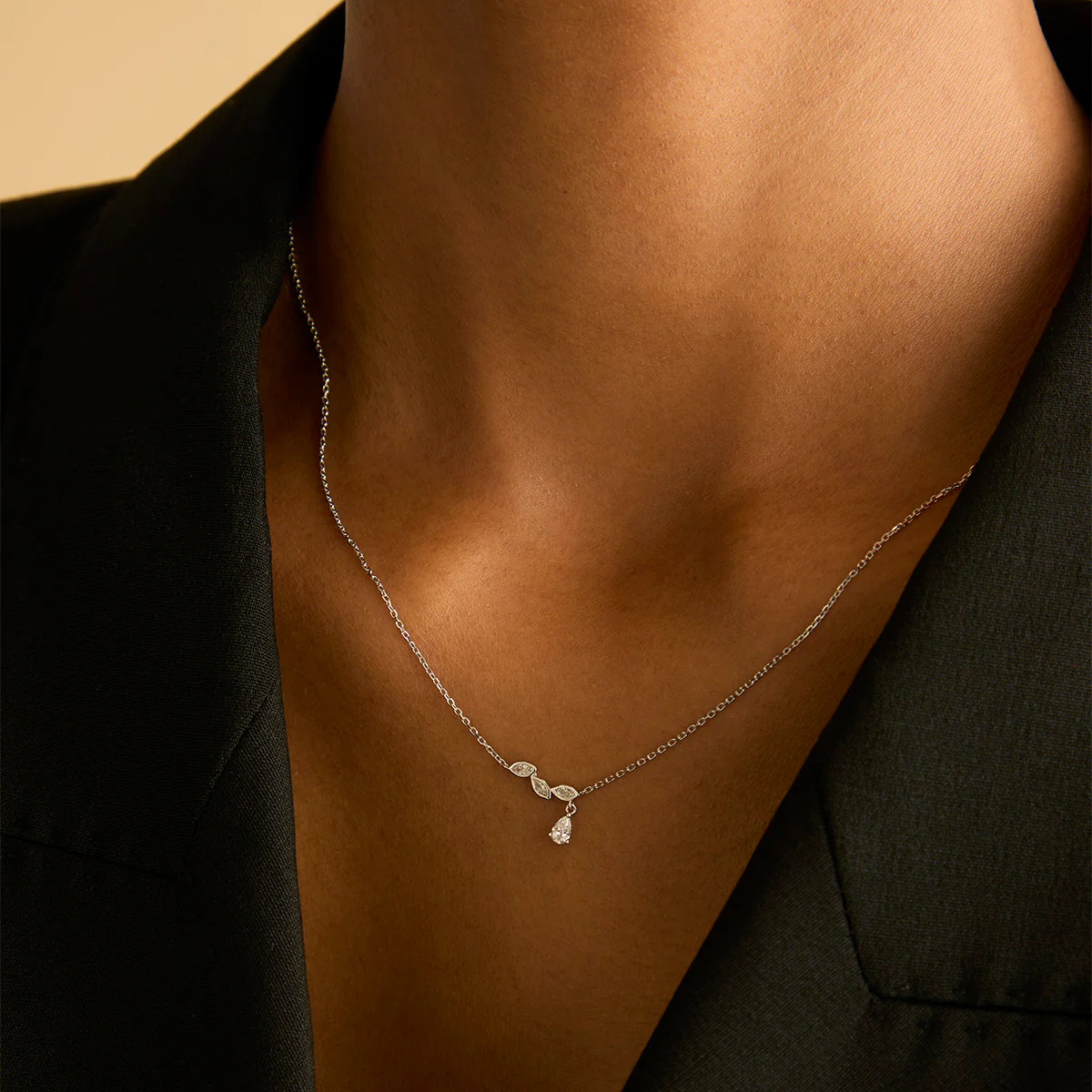 Diamond Marquise Drop Pendant Necklace in Solid White Gold - Image 4