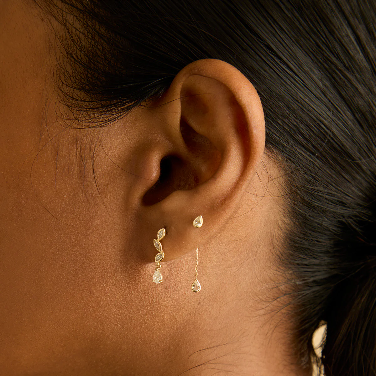 Diamond Marquise Drop Studs in Solid Gold - Image 3