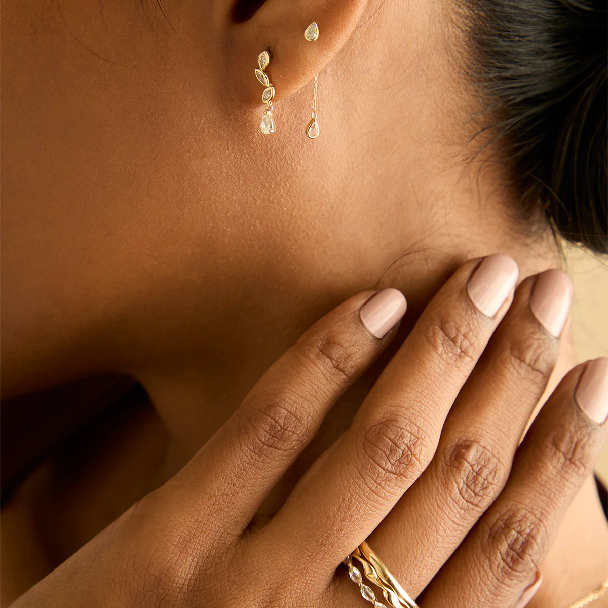 Diamond Marquise Drop Studs in Solid Gold - Image 4