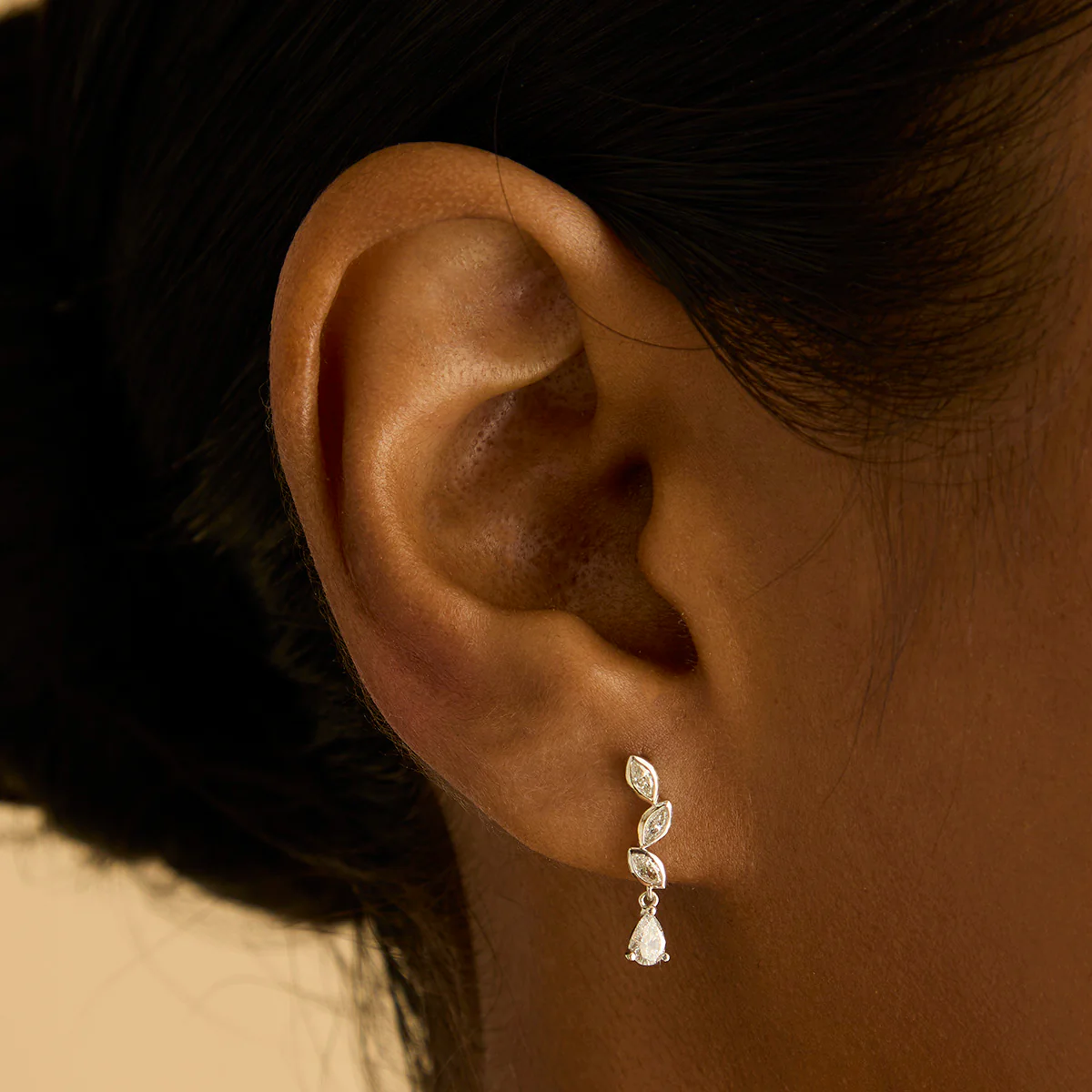 Diamond Marquise Drop Studs in Solid White Gold - Image 2