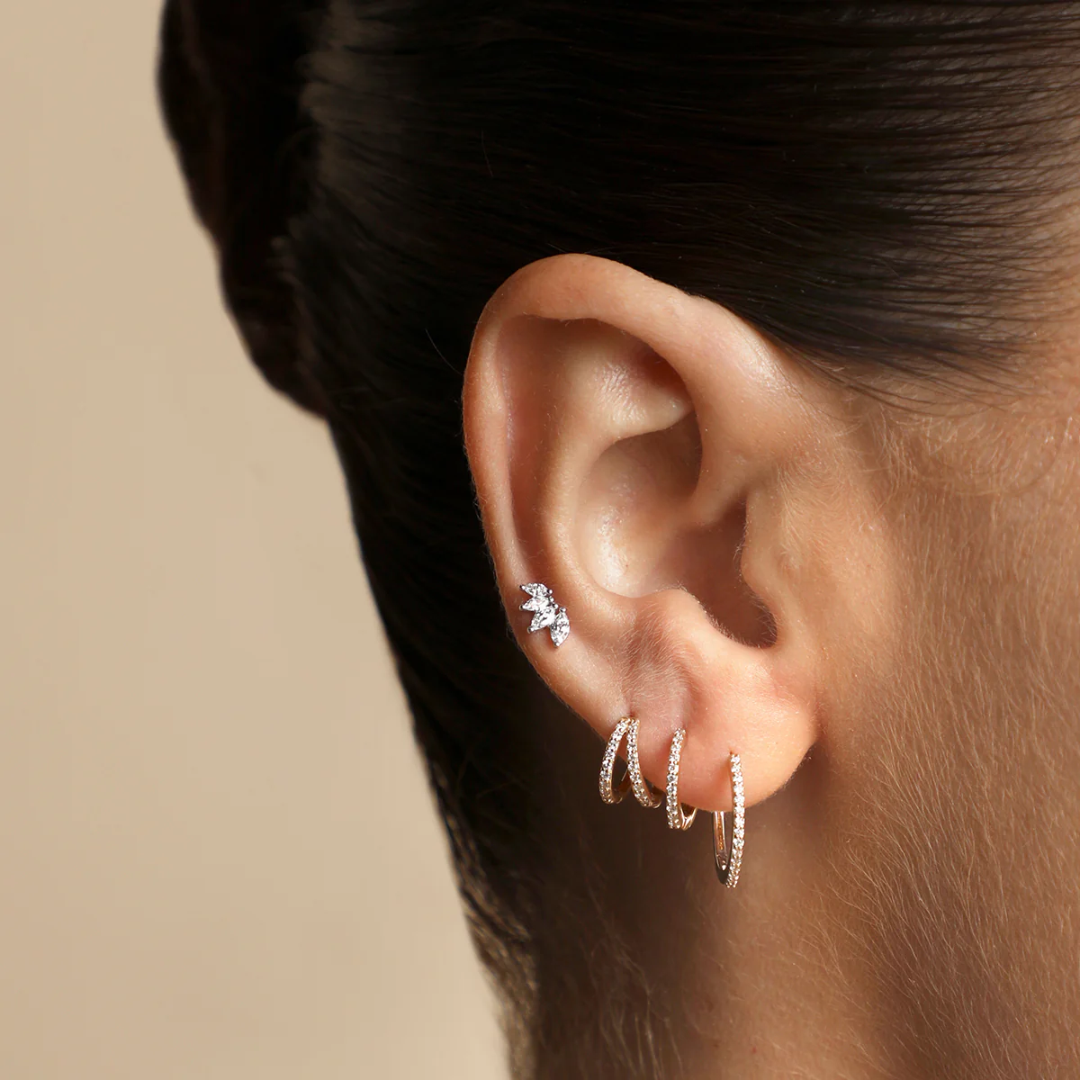 Diamond Marquise Fan Piercing Stud in Solid White Gold - Image 3