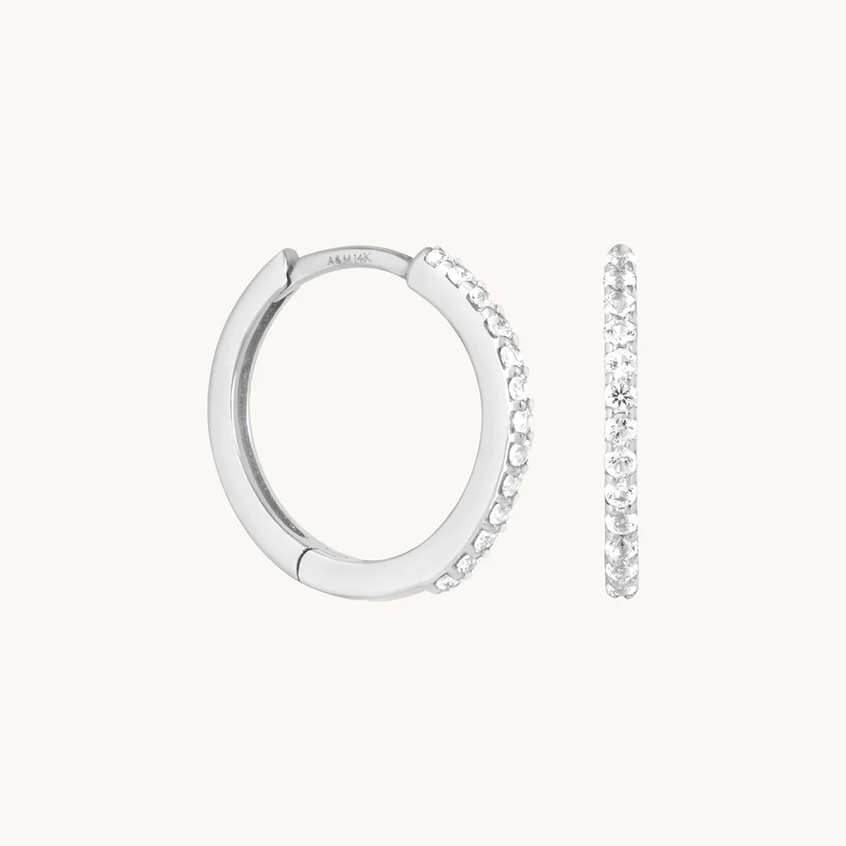 Diamond Pavé Hoops in Solid White Gold