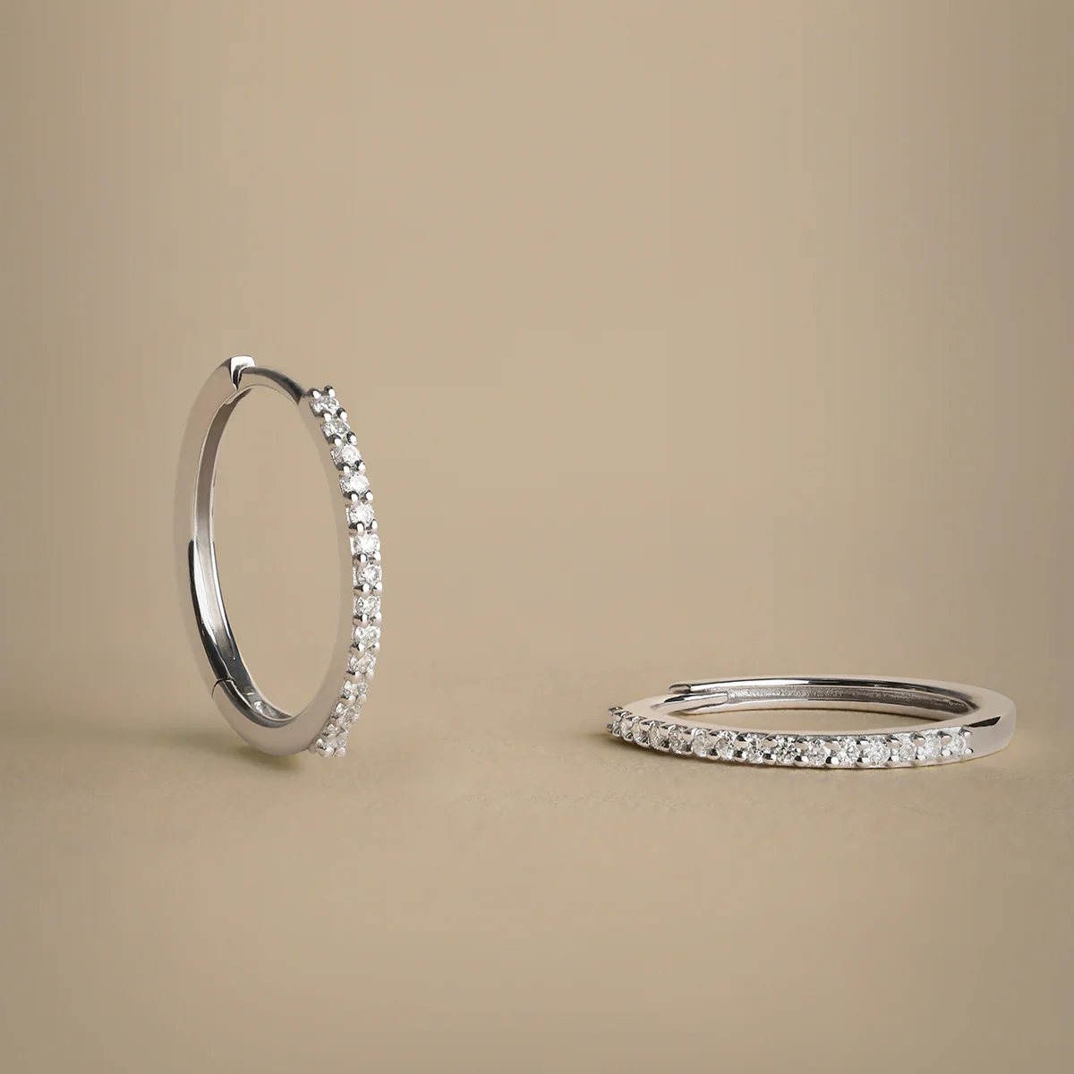 Diamond Pavé Hoops in Solid White Gold - Image 3