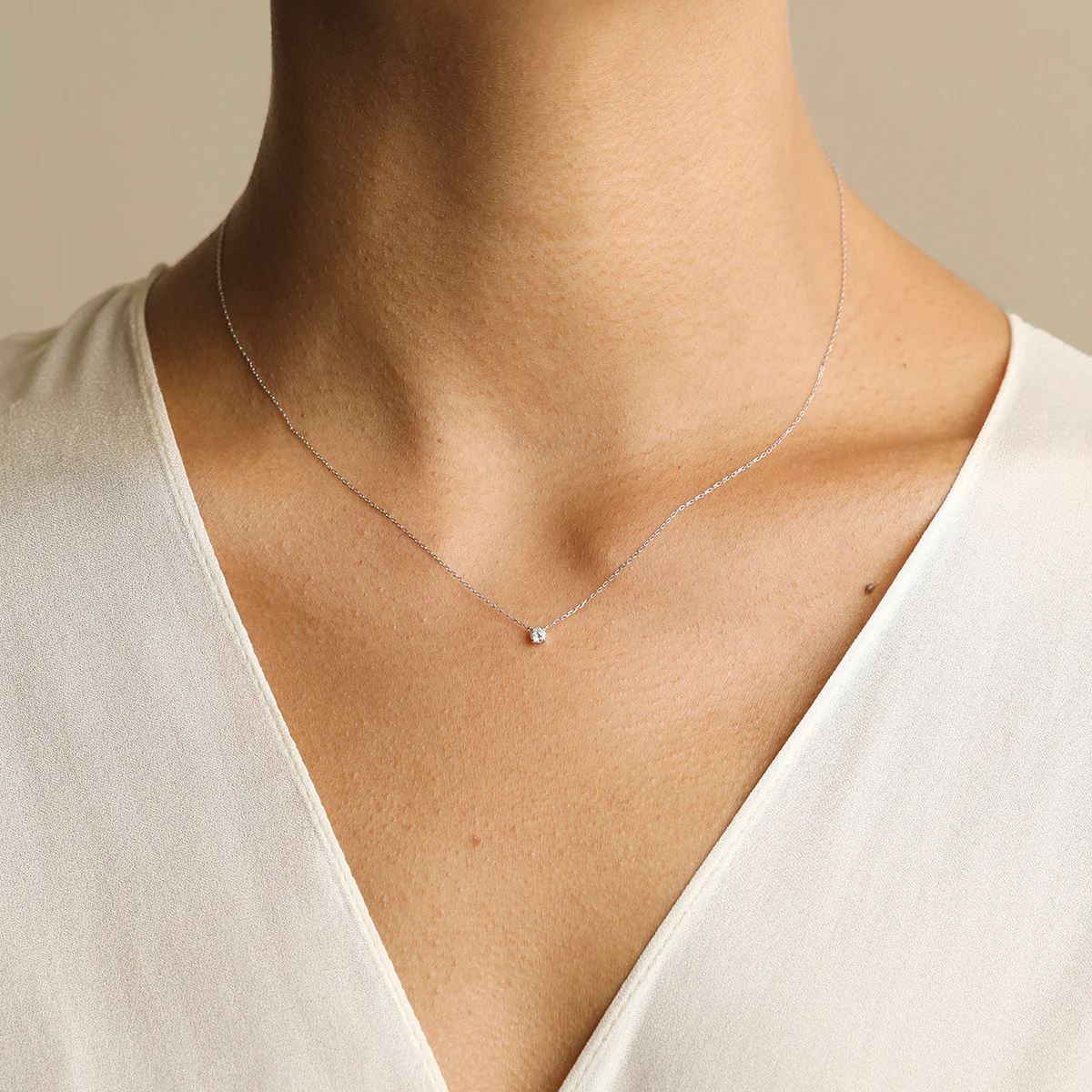 Diamond Solitaire Pendant Necklace in Solid White Gold - Image 2
