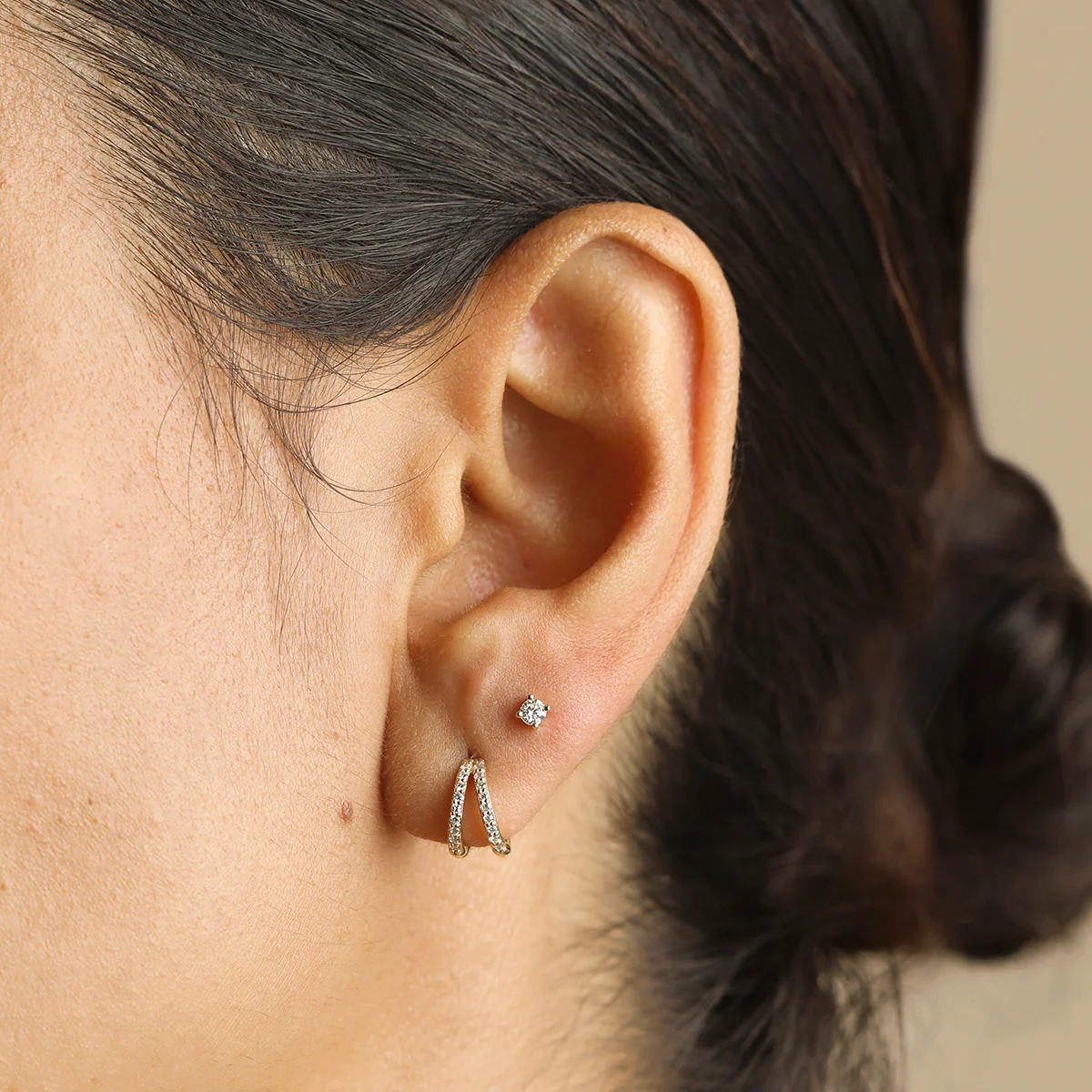 Diamond Solitaire Stud Earrings in Solid Gold - Image 3
