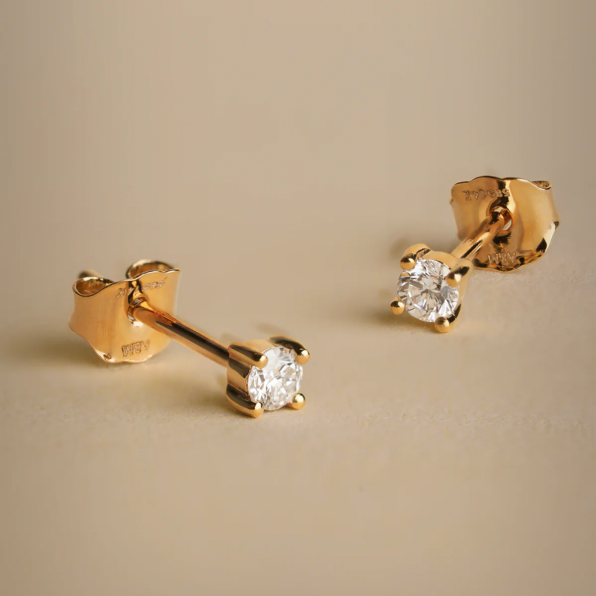 Diamond Solitaire Stud Earrings in Solid Gold - Image 4
