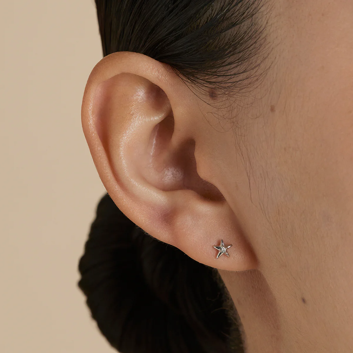 Diamond Star Piercing Stud in Solid White Gold - Image 2