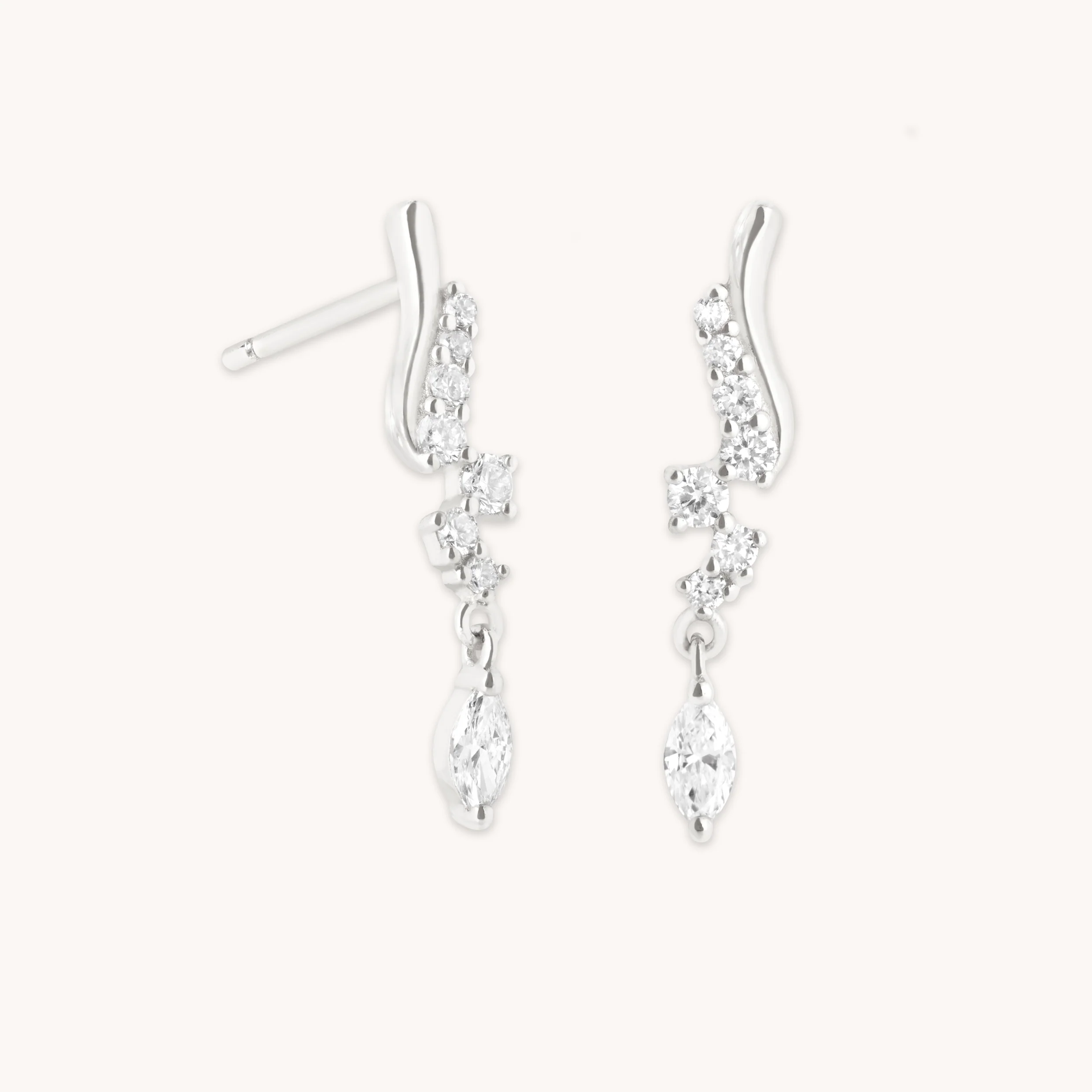 Diamond Wave Charm Studs in Solid White Gold