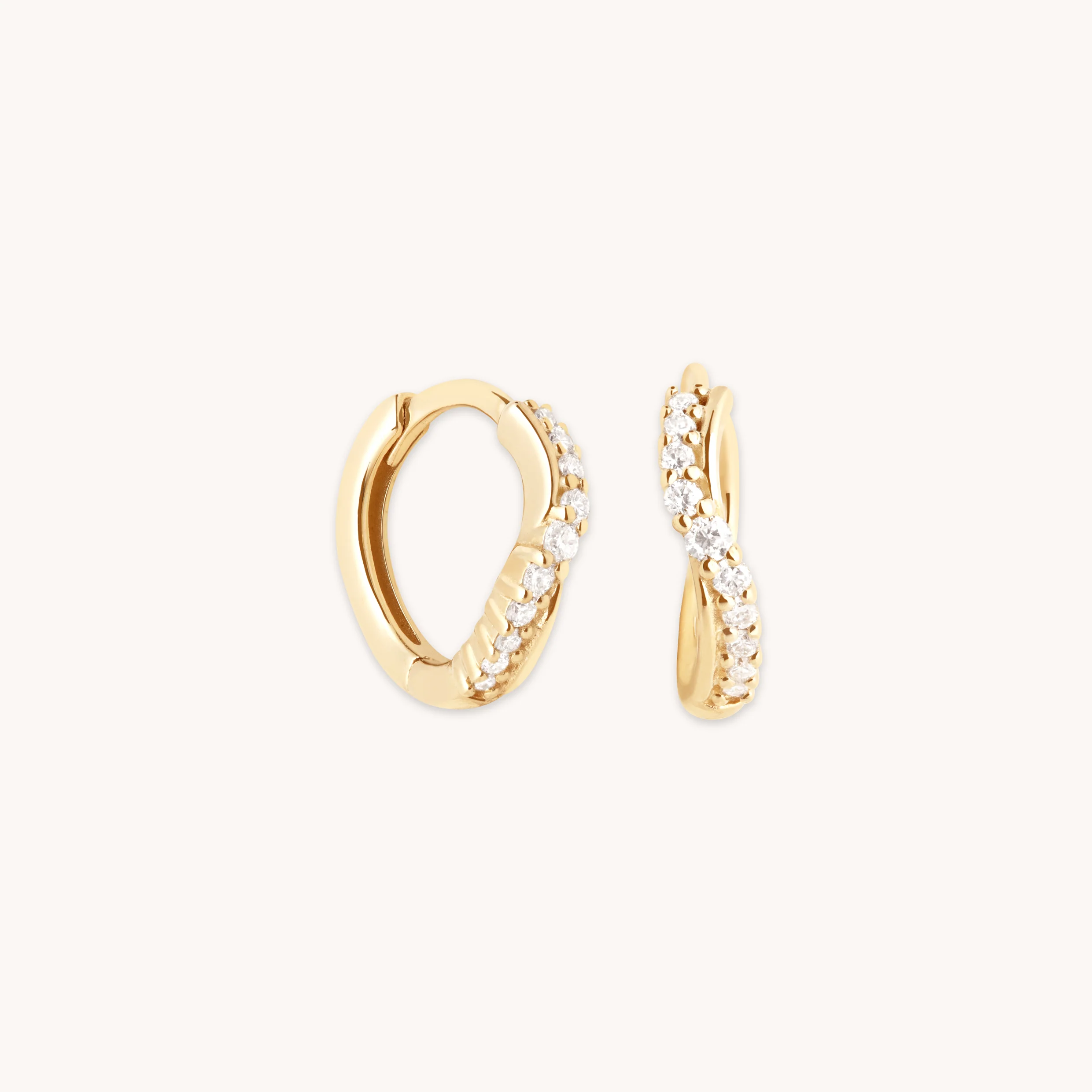 Diamond Wave Huggies in Solid Gold