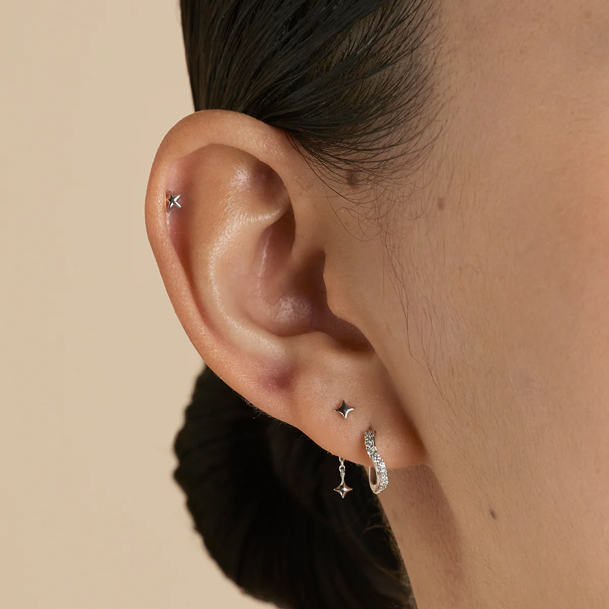 Diamond Wave Huggies in Solid White Gold - Image 3