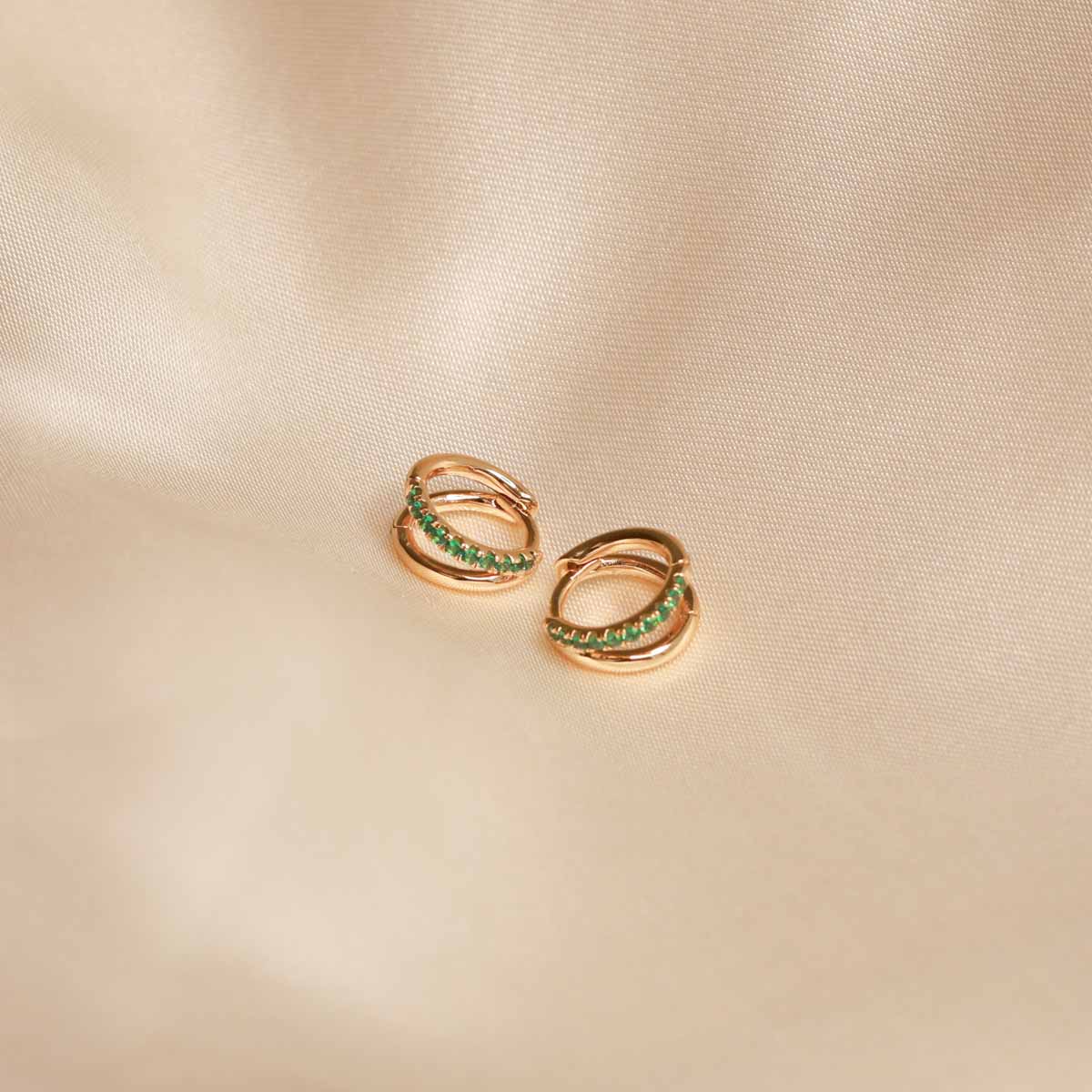 Duo Emerald Huggies in Gold - Image 3