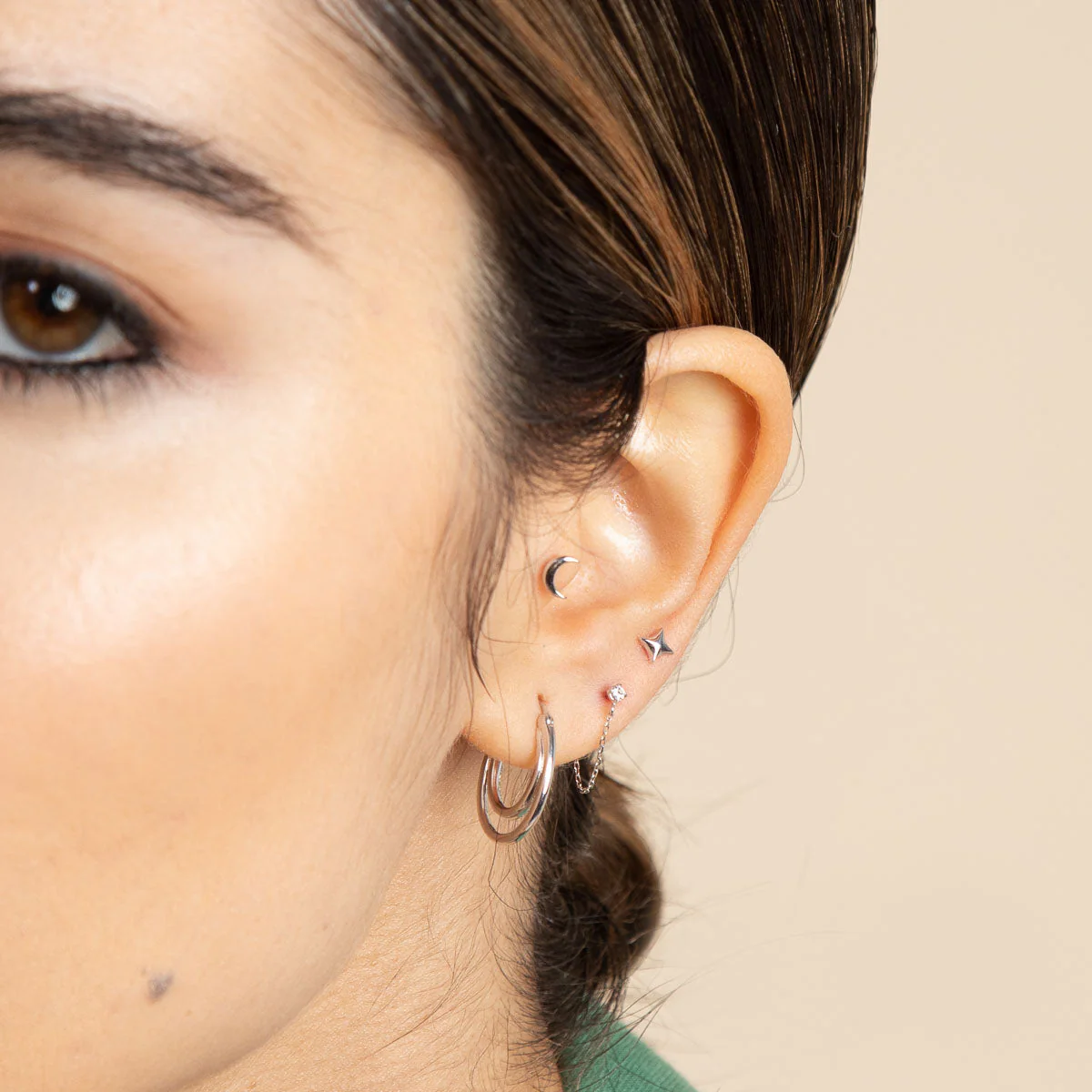 Duo Topaz Hoops in Solid White Gold - Image 3