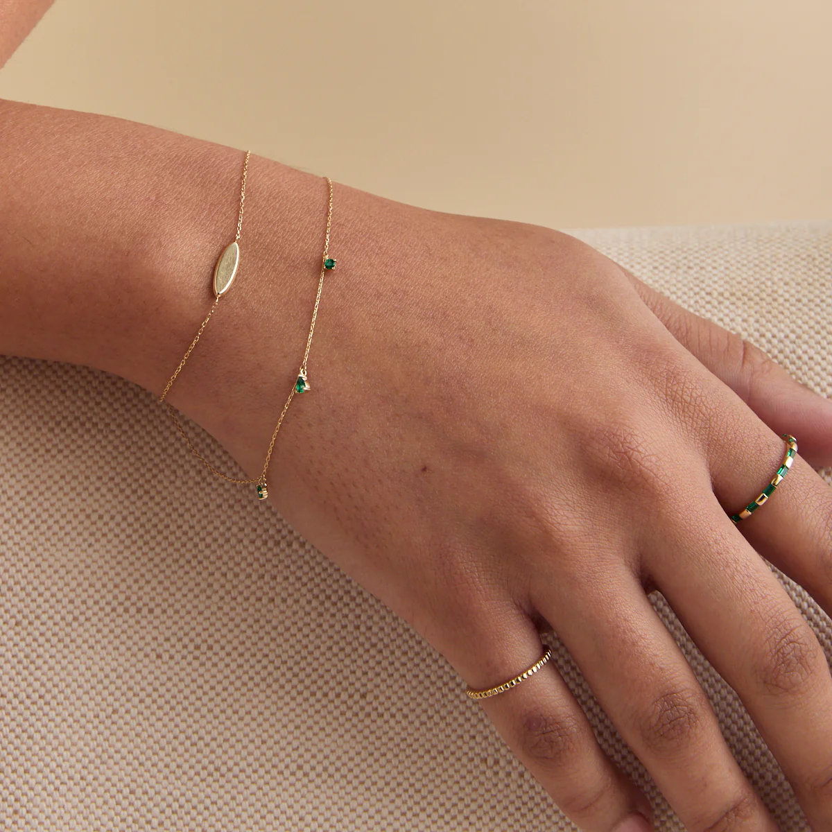 Emerald Charm Bracelet in Solid Gold - Image 3