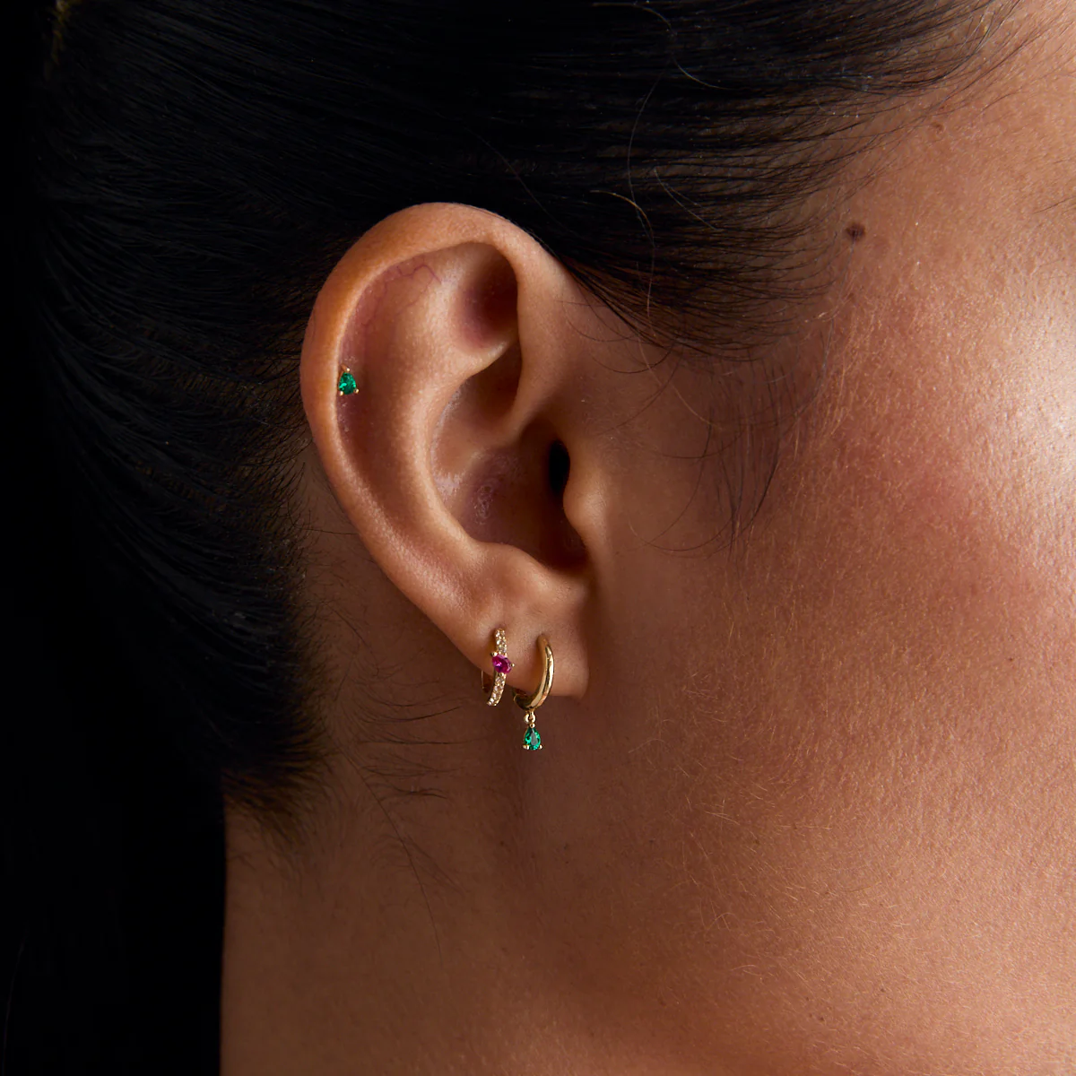 Emerald Pear Piercing Stud in Solid Gold - Image 3