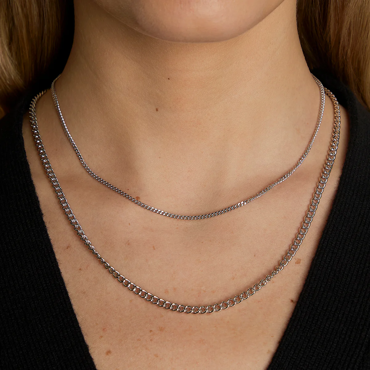 Essential Curb Chain Necklace Stacking  Set in Silver - Image 2