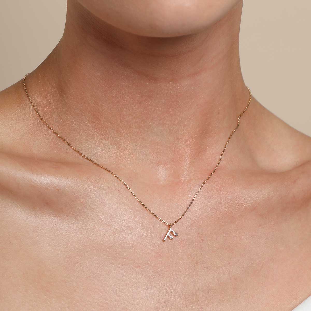 F Initial Pavé Pendant Necklace in Gold - Image 2