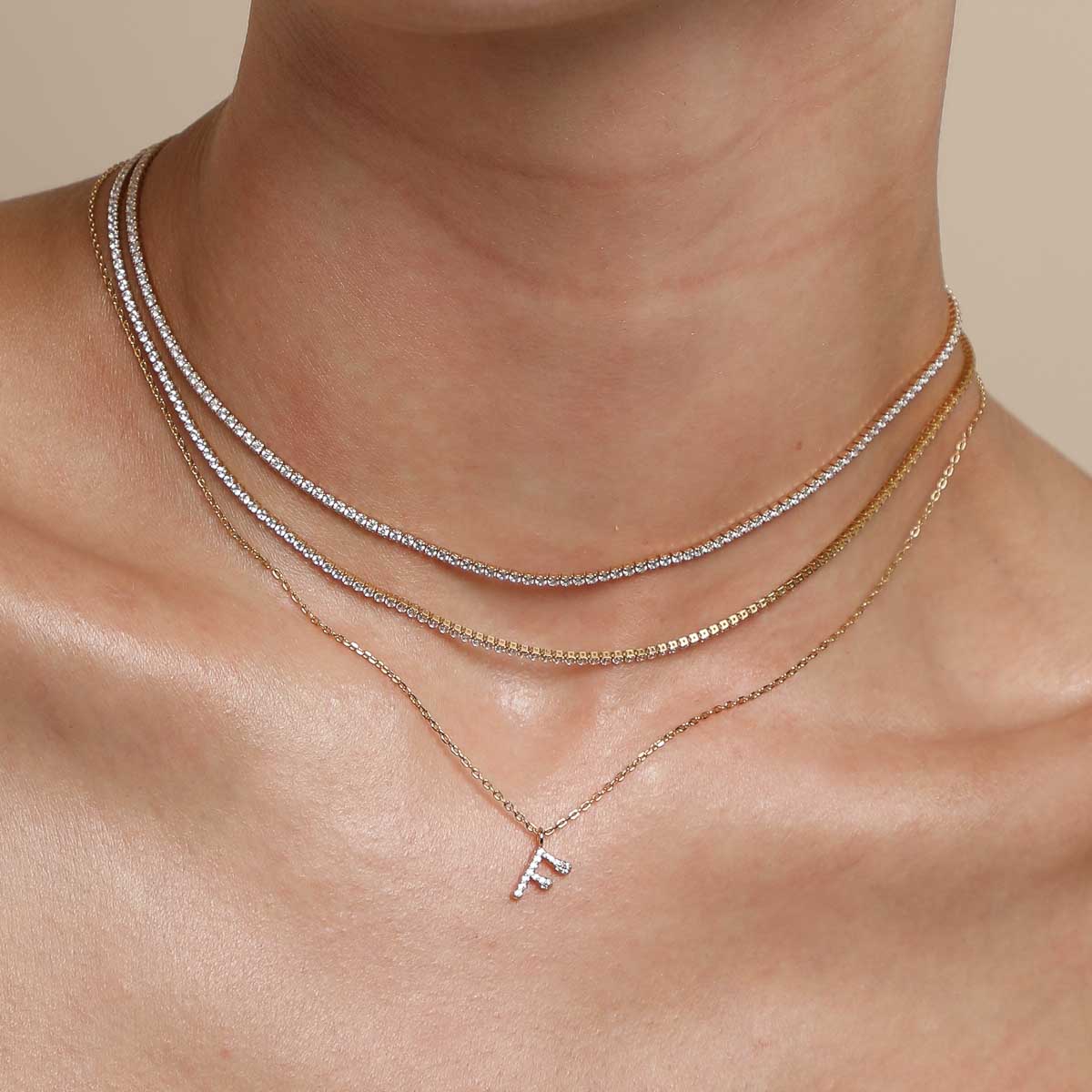 F Initial Pavé Pendant Necklace in Gold - Image 3