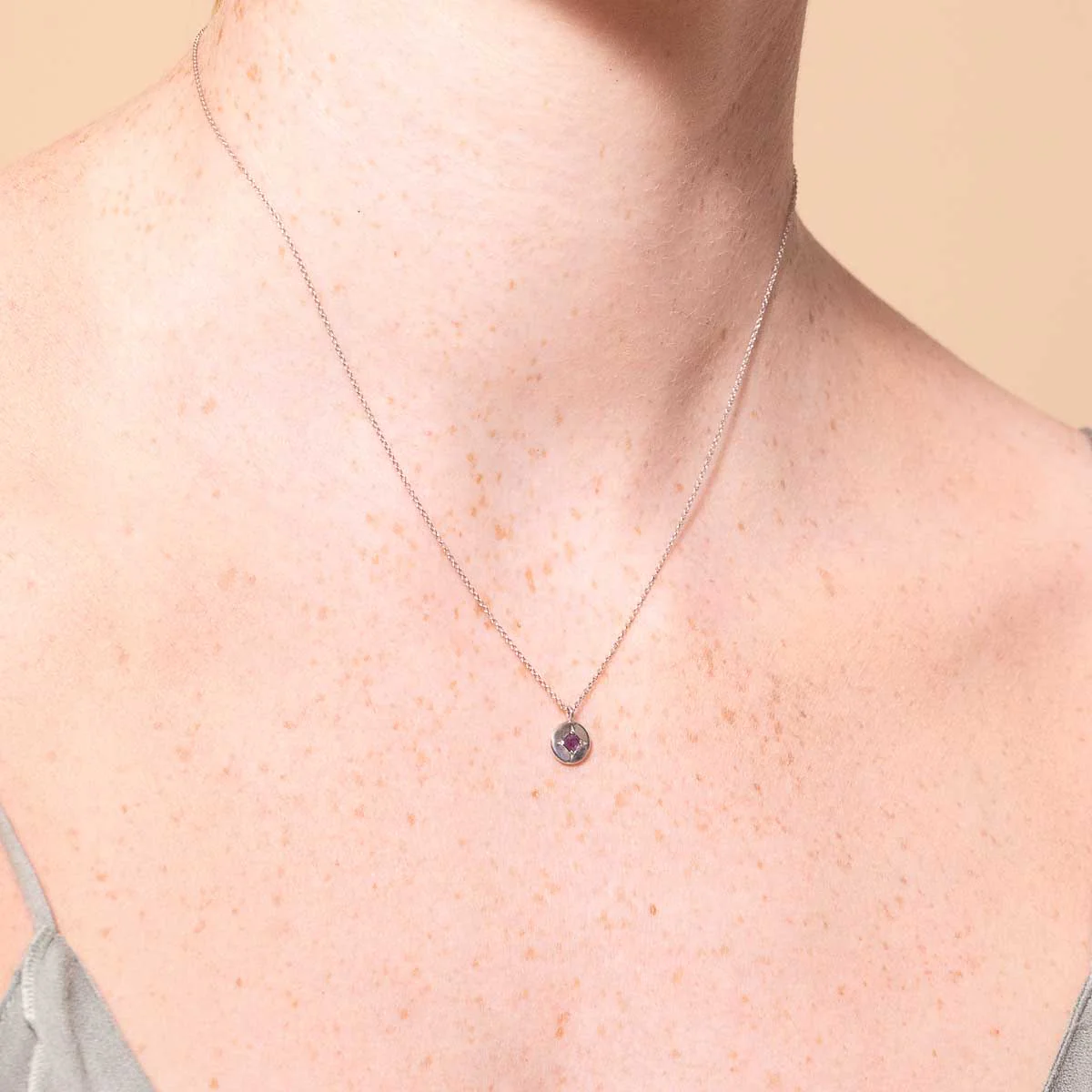 February Amethyst Birthstone Necklace in Solid White Gold - Image 2