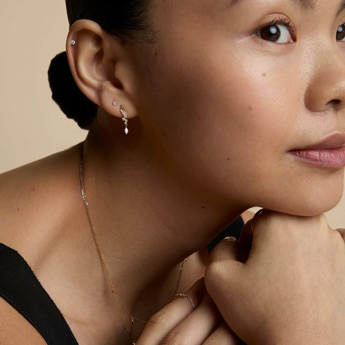 Floating Diamond Small Piercing Stud in Solid Gold - Image 5