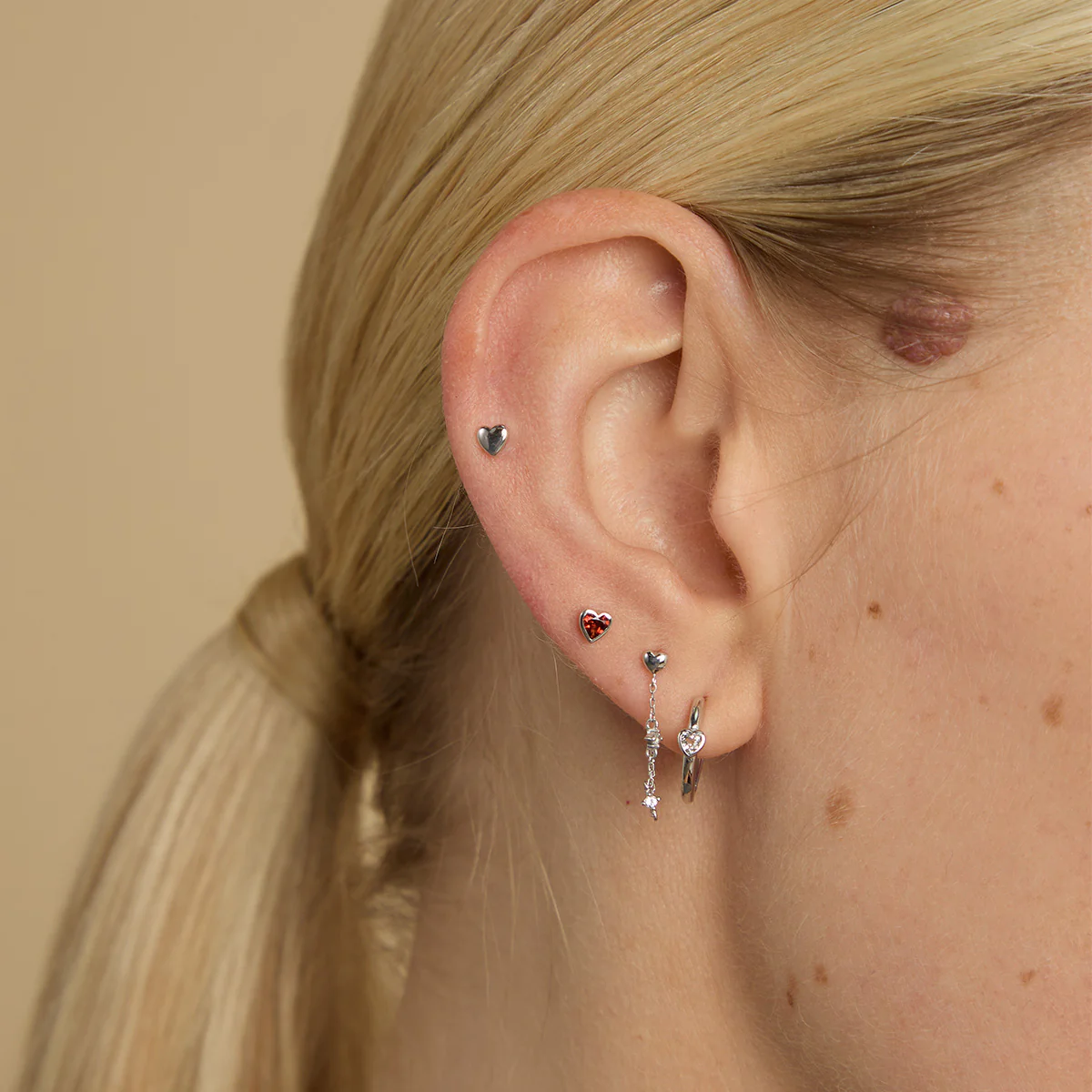 Garnet Heart Piercing Stud in Solid White Gold - Image 3
