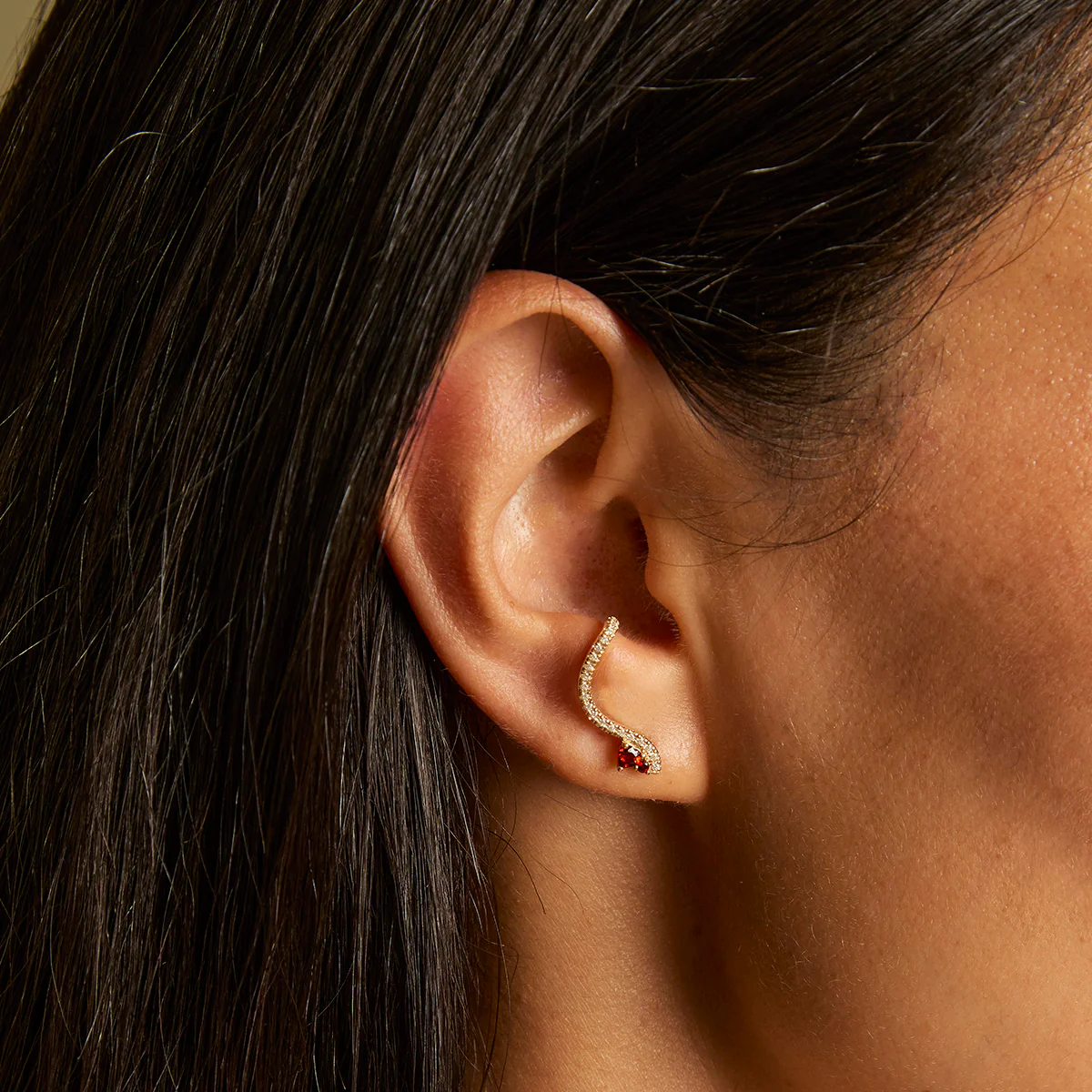 Garnet Serpent Climber Studs in Gold - Image 2