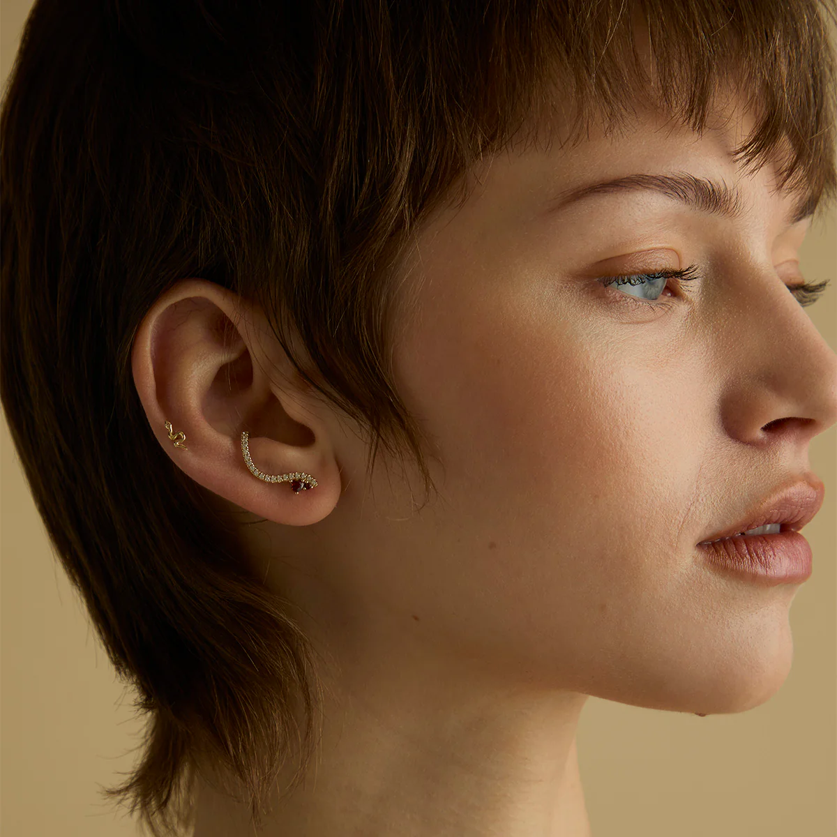Garnet Serpent Climber Studs in Gold - Image 4