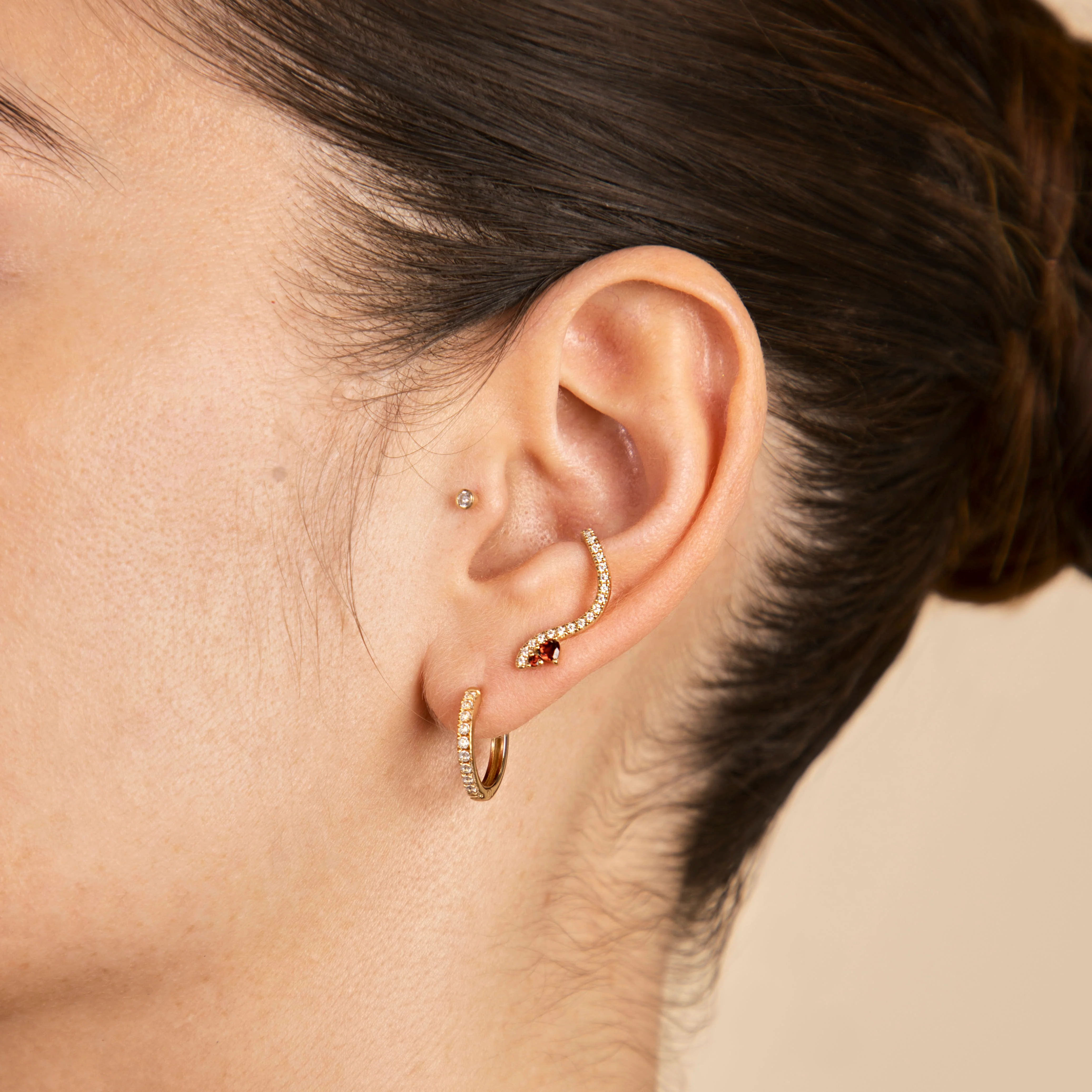 Garnet Serpent Climber Studs in Gold - Image 5