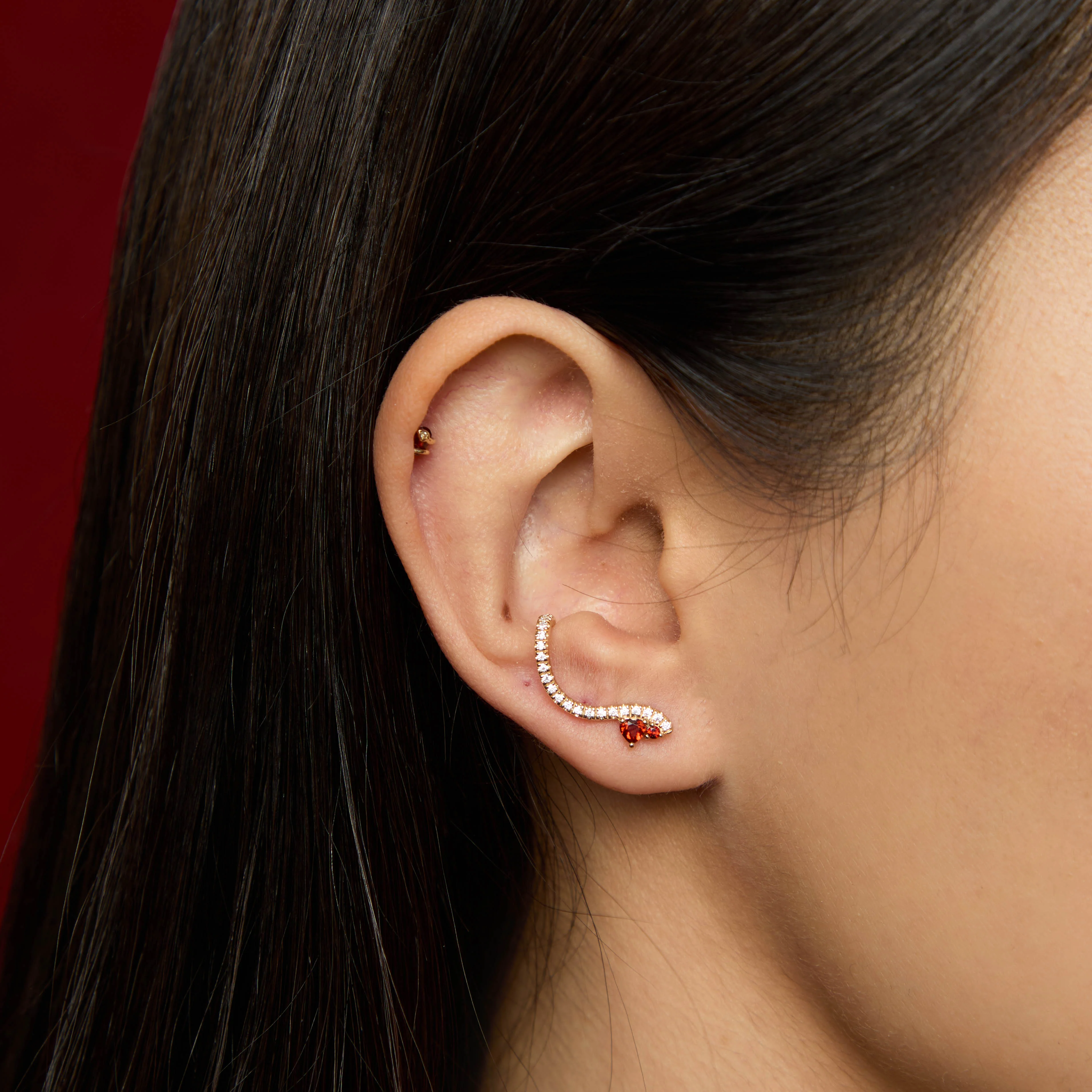 Garnet Serpent Climber Studs in Gold - Image 6
