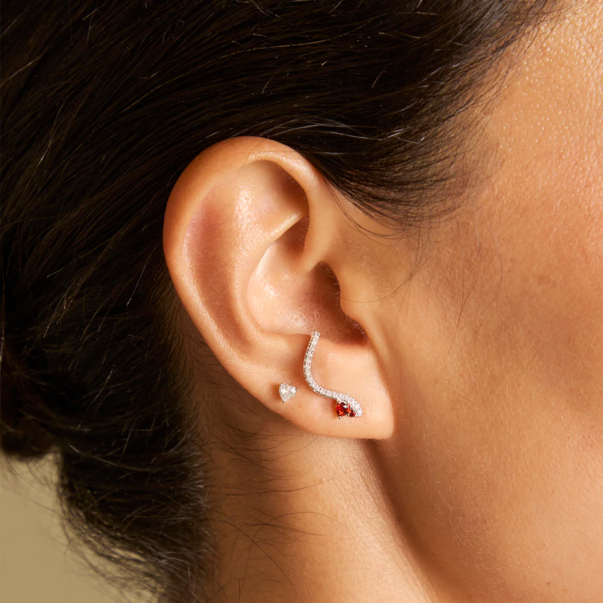 Garnet Serpent Climber Studs in Silver - Image 3