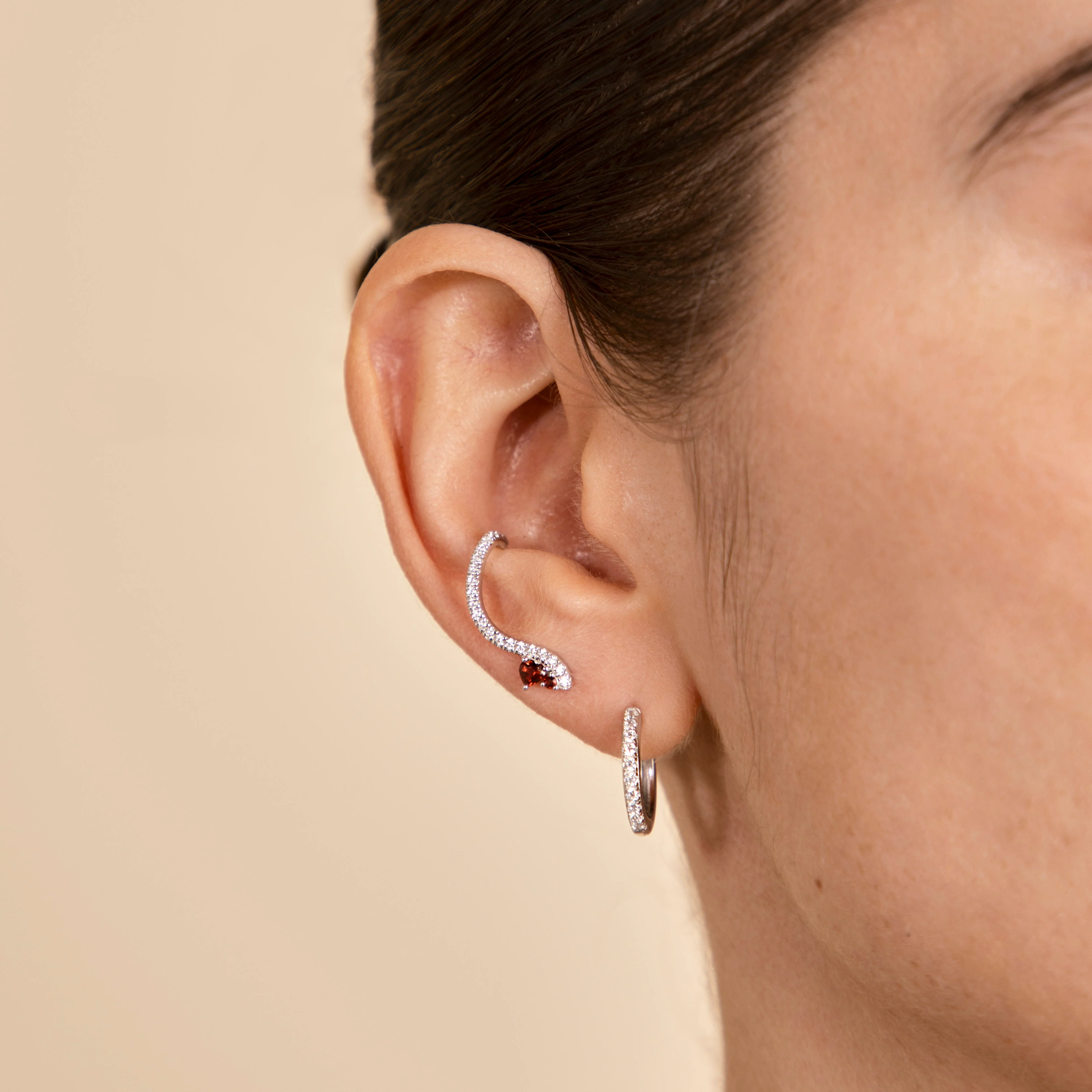 Garnet Serpent Climber Studs in Silver - Image 4