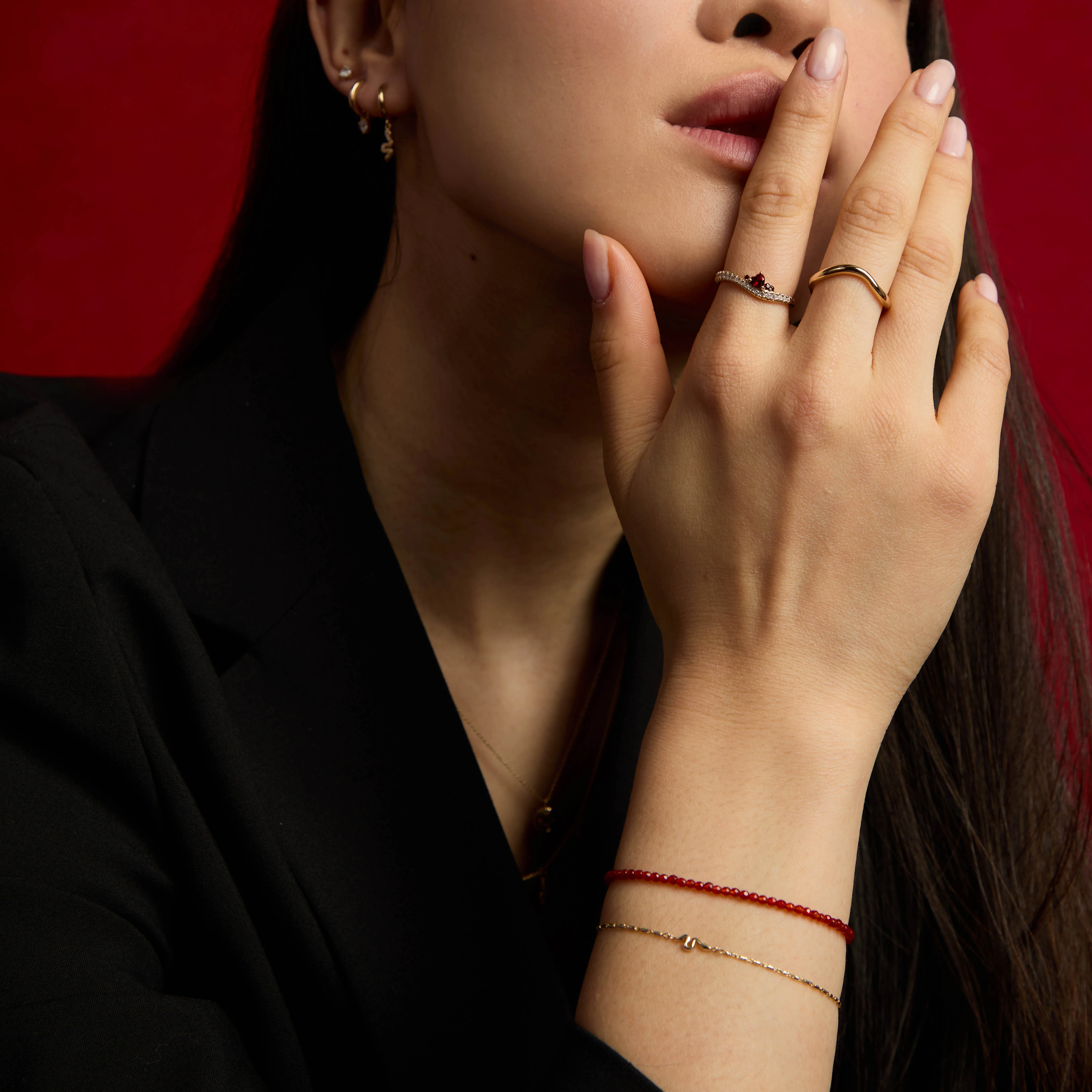 Garnet Serpent Wave Ring in Gold - Image 7