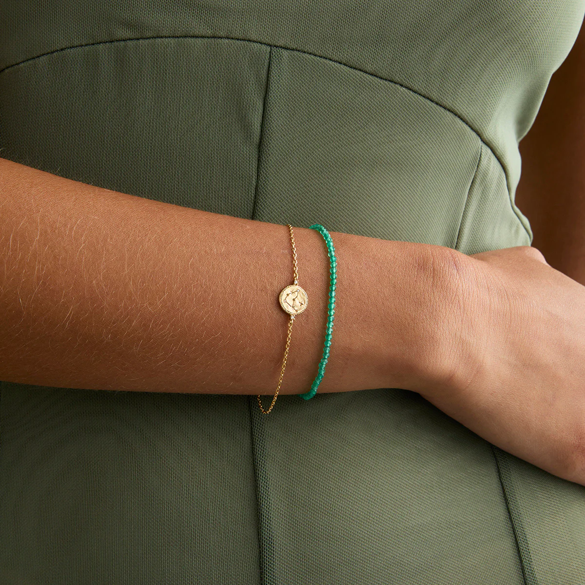 Agate May Beaded Birthstone Bracelet in Solid Gold - Image 3