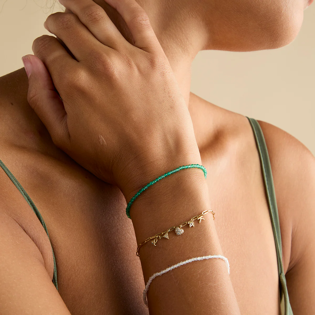 Agate May Beaded Birthstone Bracelet in Solid Gold - Image 5