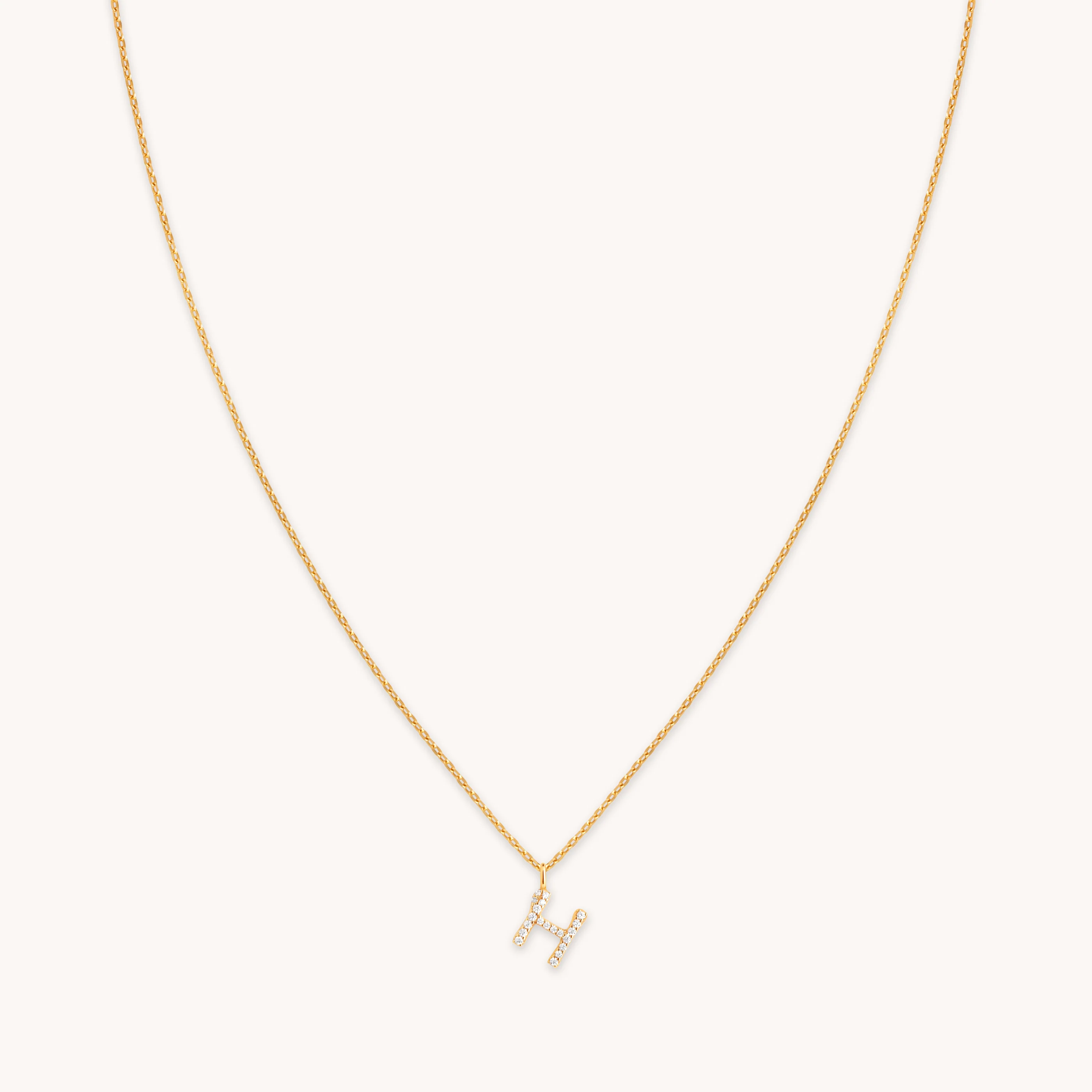 H Initial Pavé Pendant Necklace in Gold