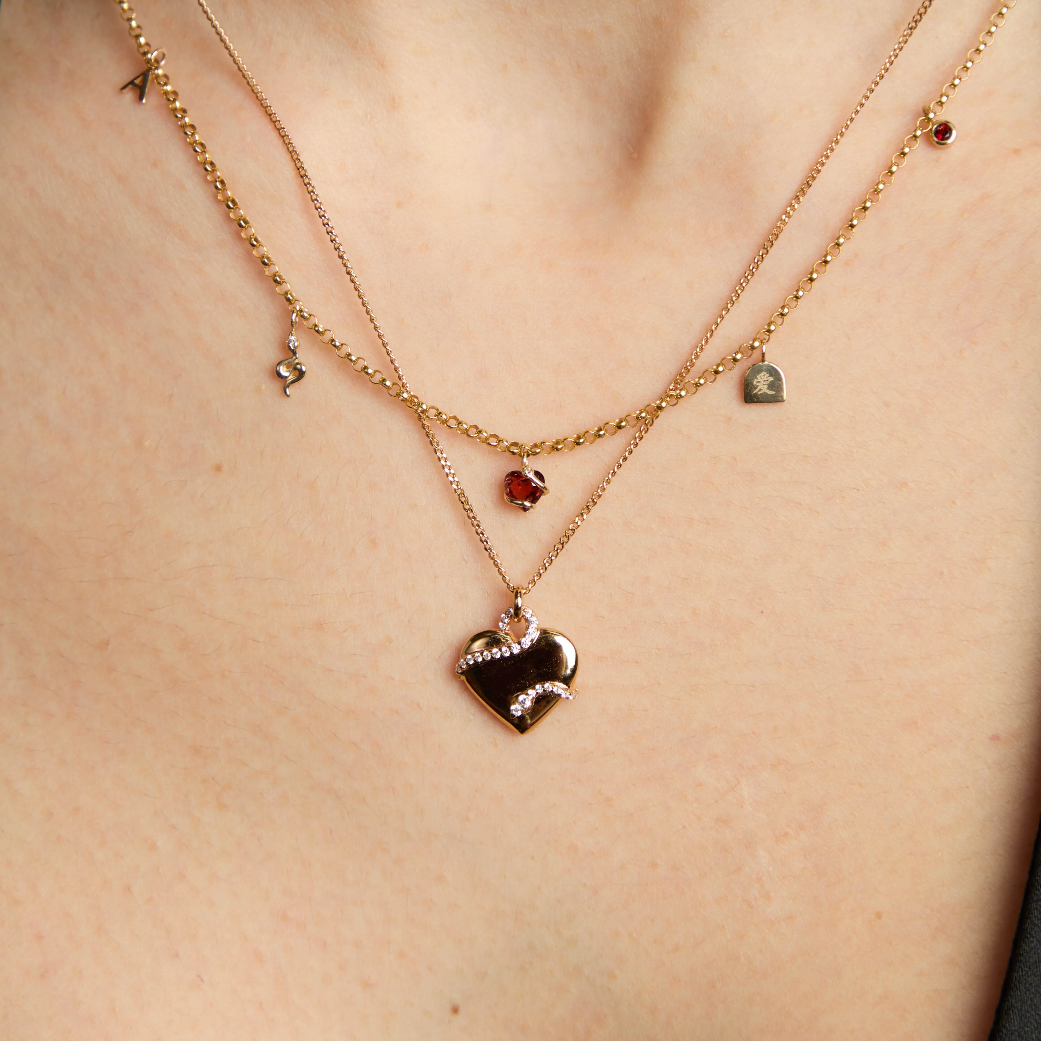 Heart & Snake Pendant Necklace in Gold - Image 7