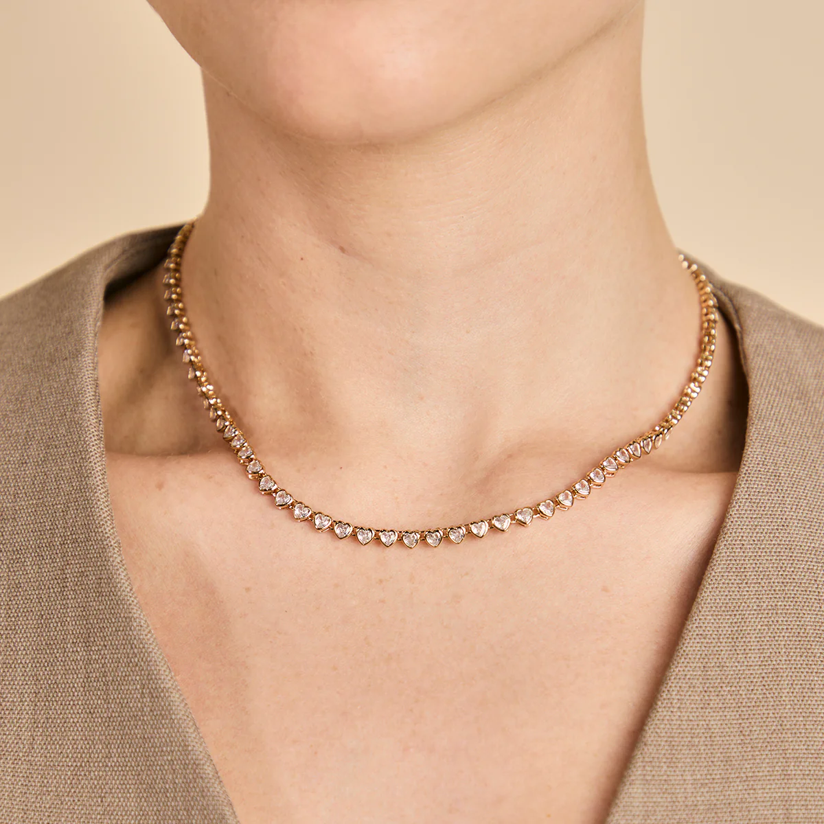 Heart Bezel Tennis Necklace in Gold - Image 2