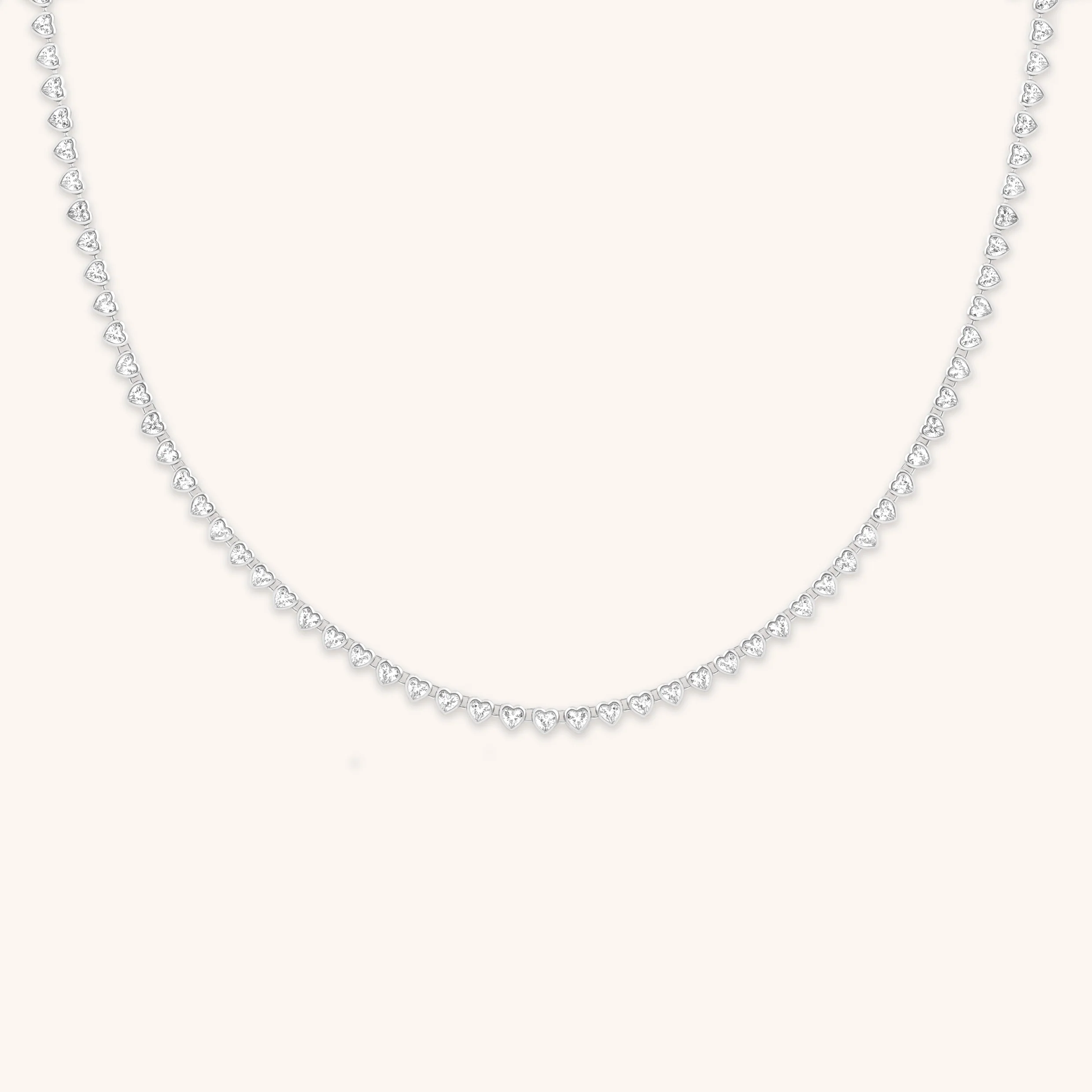 Heart Bezel Tennis Necklace in Silver