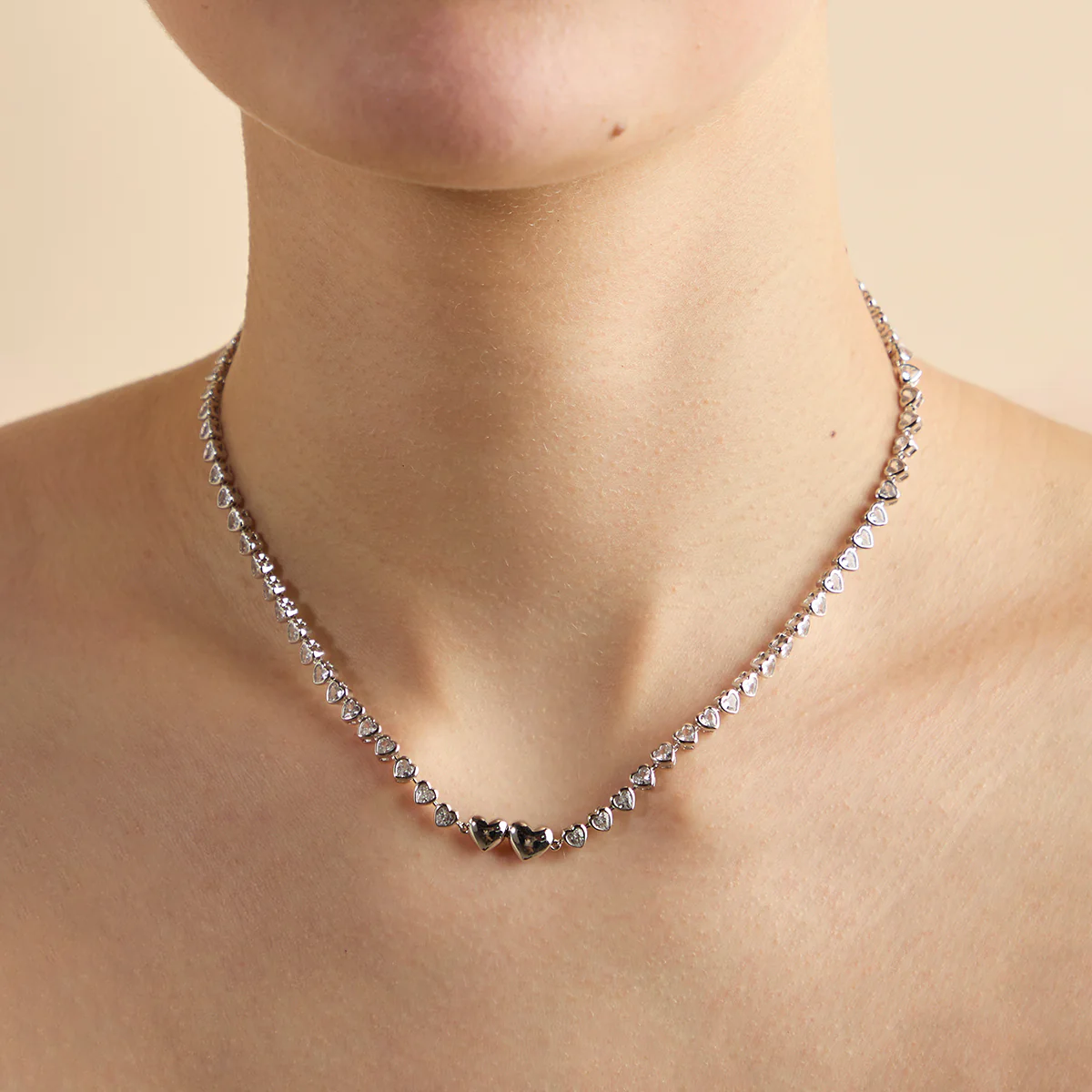 Heart Bezel Tennis Necklace in Silver - Image 3