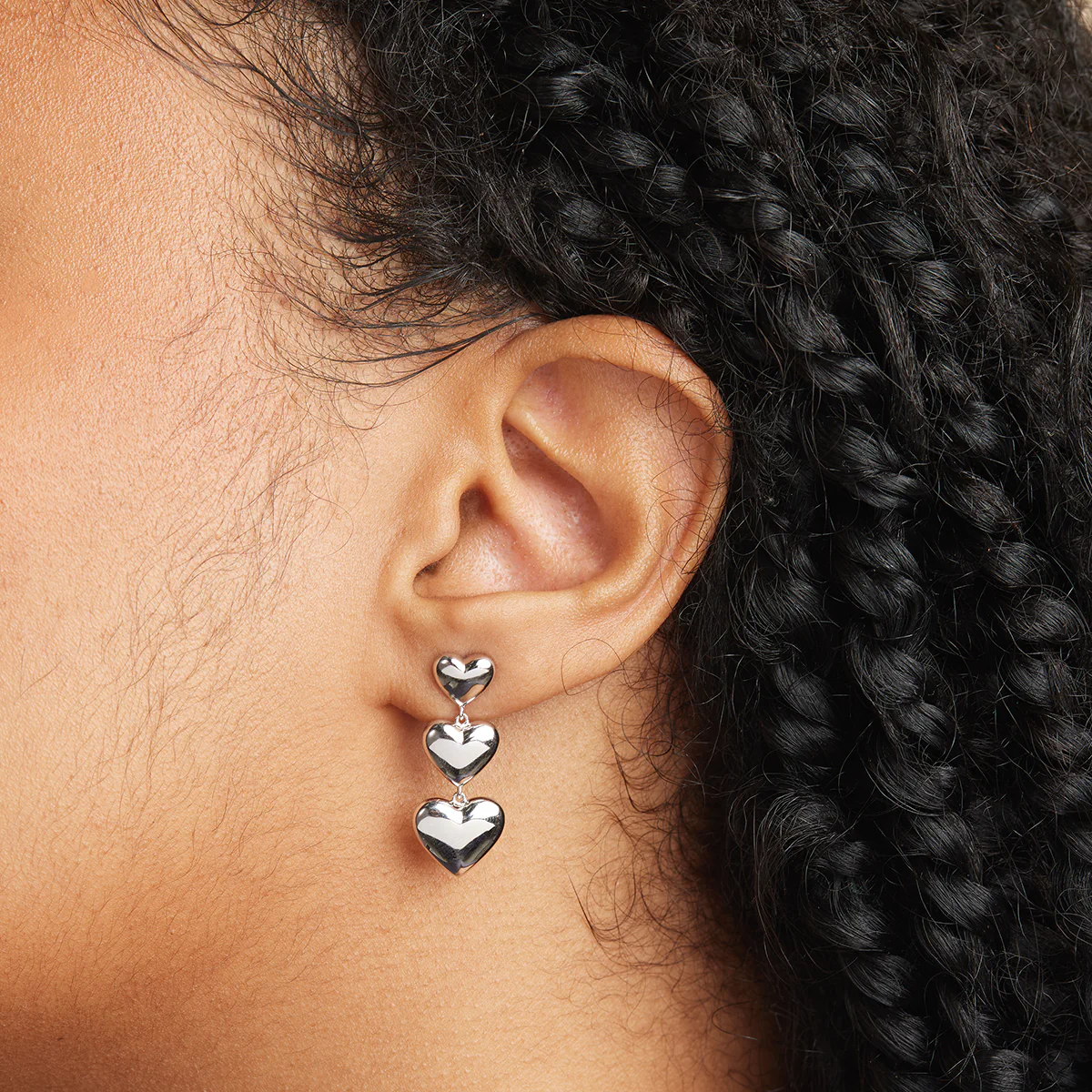 Heart Drop Stud Earrings in Silver - Image 4