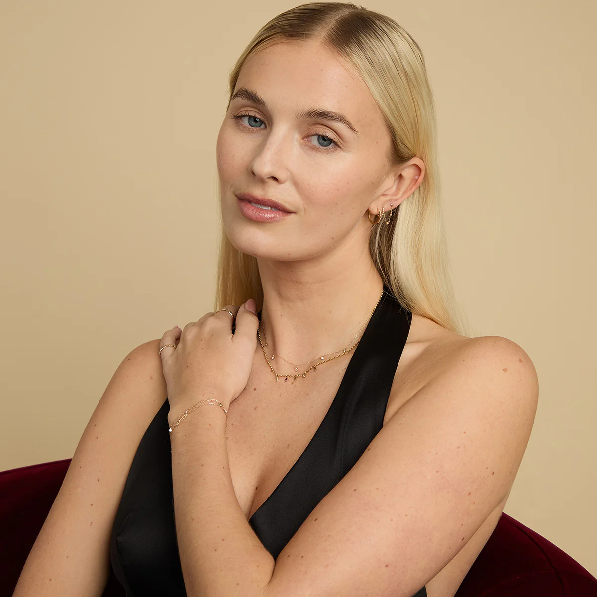 Heart Topaz Chain Studs in Solid Gold - Image 6