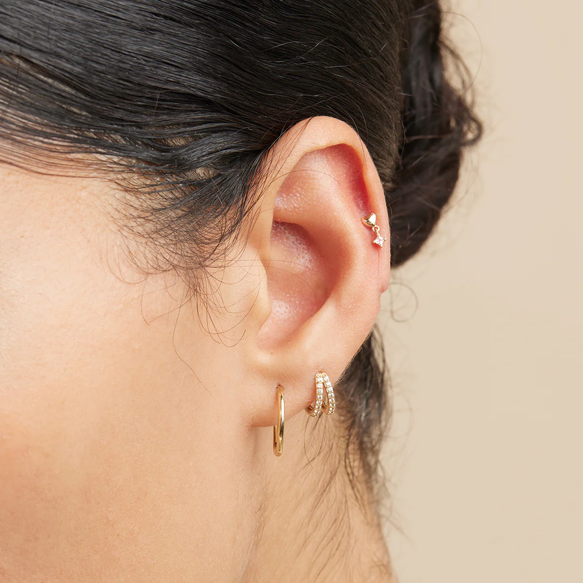 Heart Topaz Charm Piercing Stud in Solid Gold - Image 5