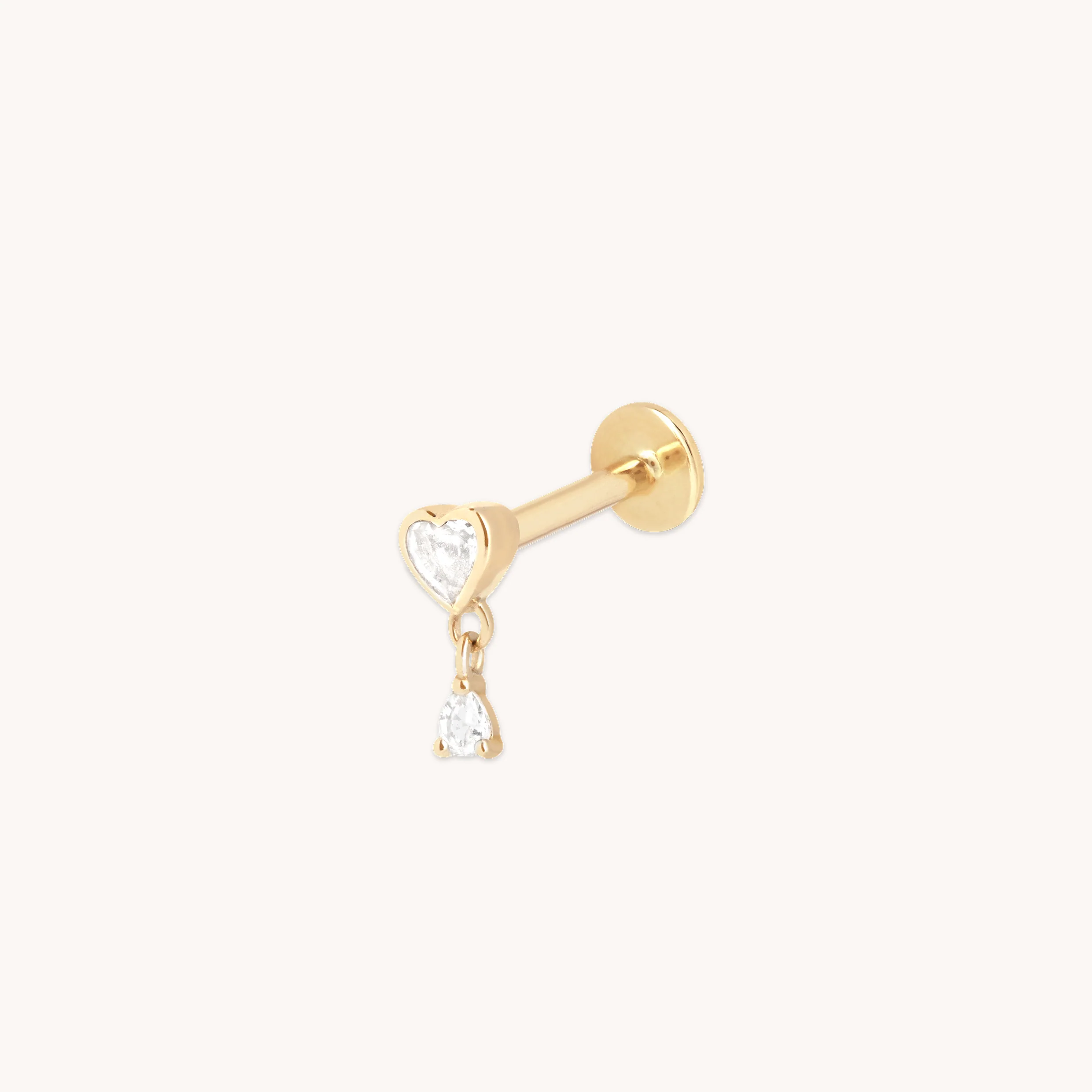 Heart White Topaz Piercing Stud in Solid Gold