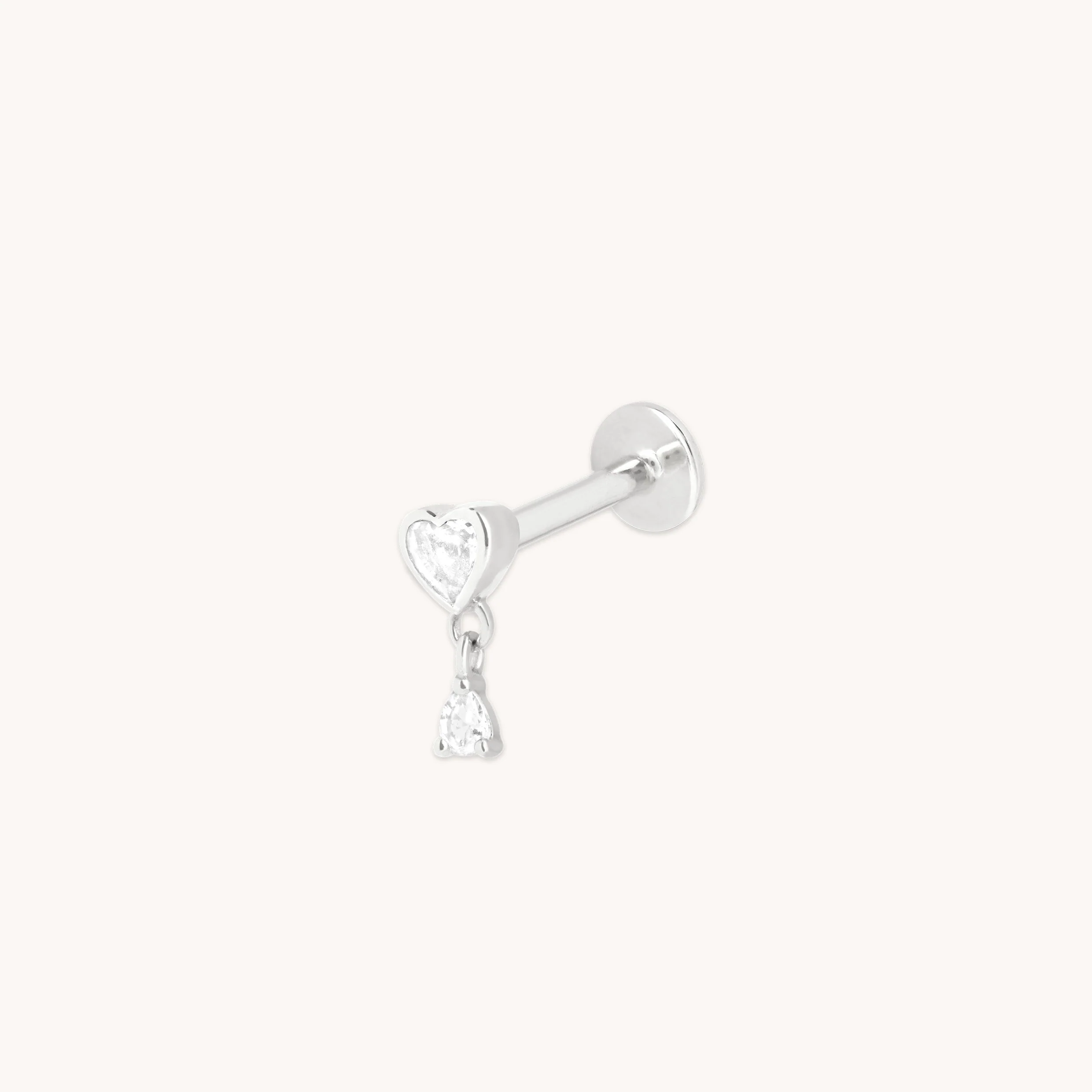 Heart White Topaz Piercing Stud in Solid White Gold