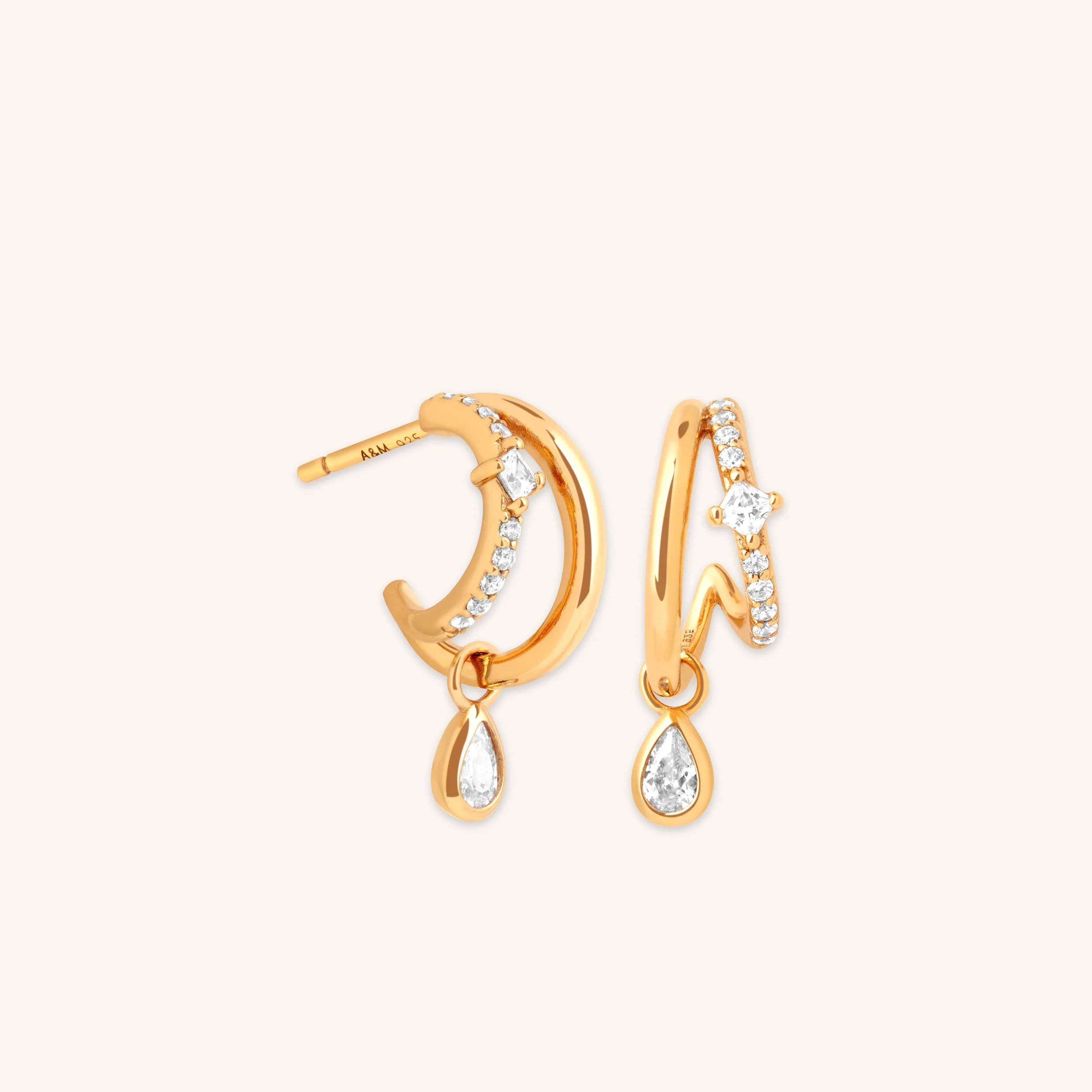 Illusion Pear Charm Huggies in Gold
