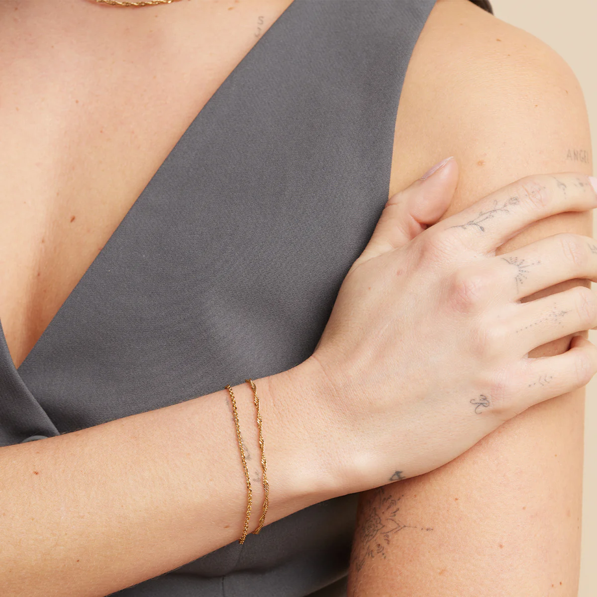 Illusion Twist Double Chain Bracelet in Gold - Image 2