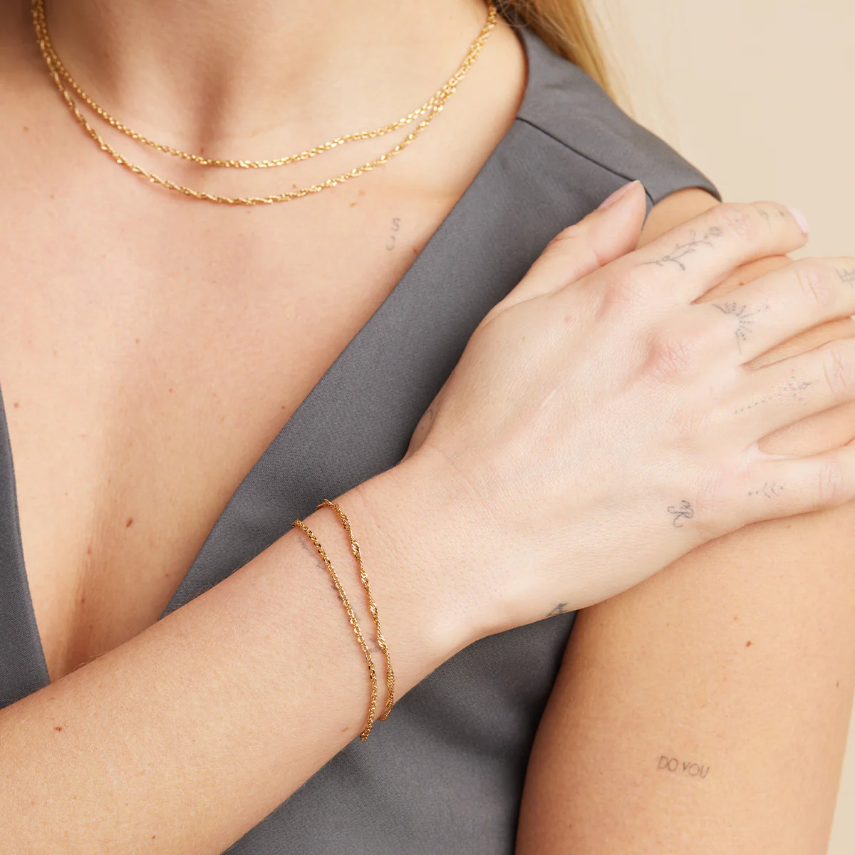 Illusion Twist Double Chain Bracelet in Gold - Image 4